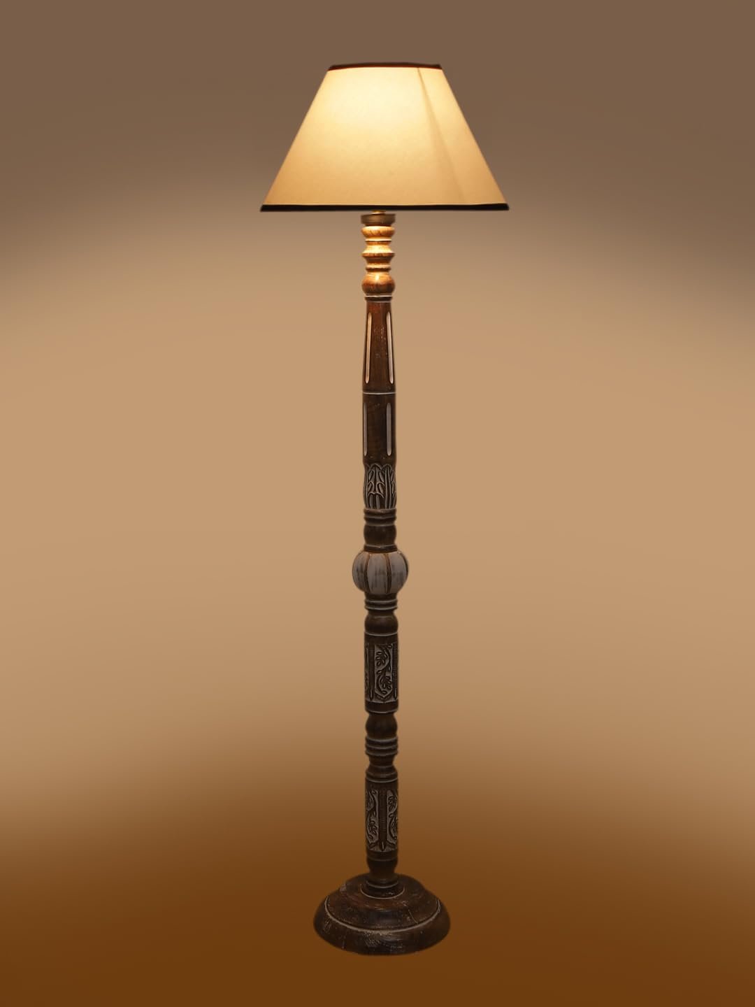 White & Black Cotton Conical Wooden Floor Lamp -26-(14x55.75inches)