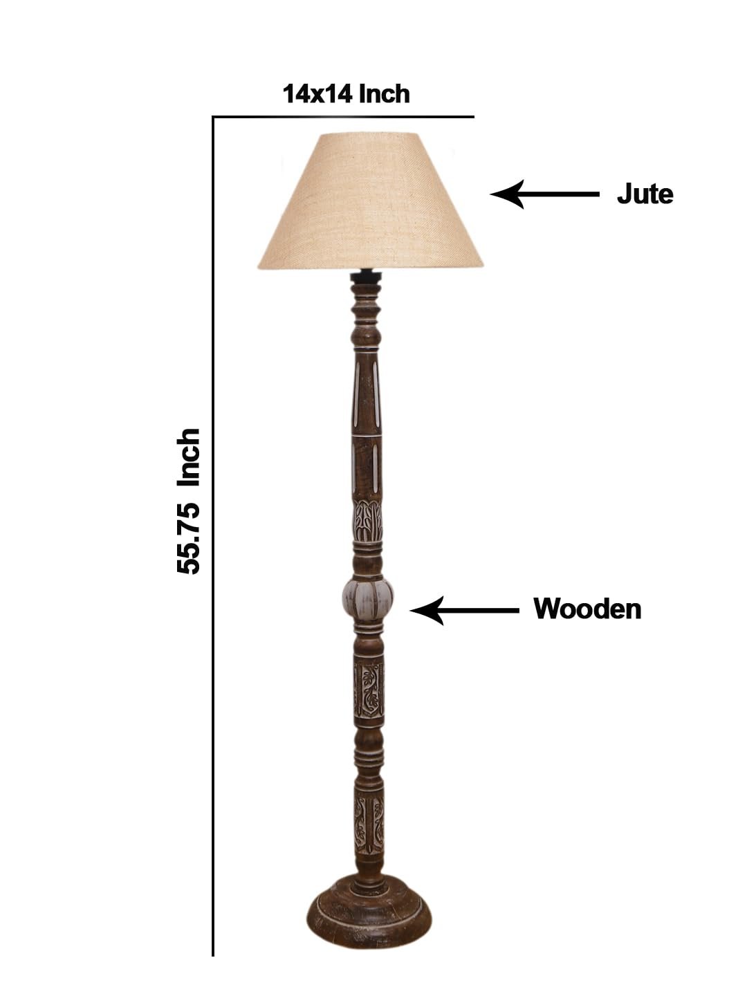 Beige Jute Conical Wooden Floor Lamp -27-(14x55.75inches)