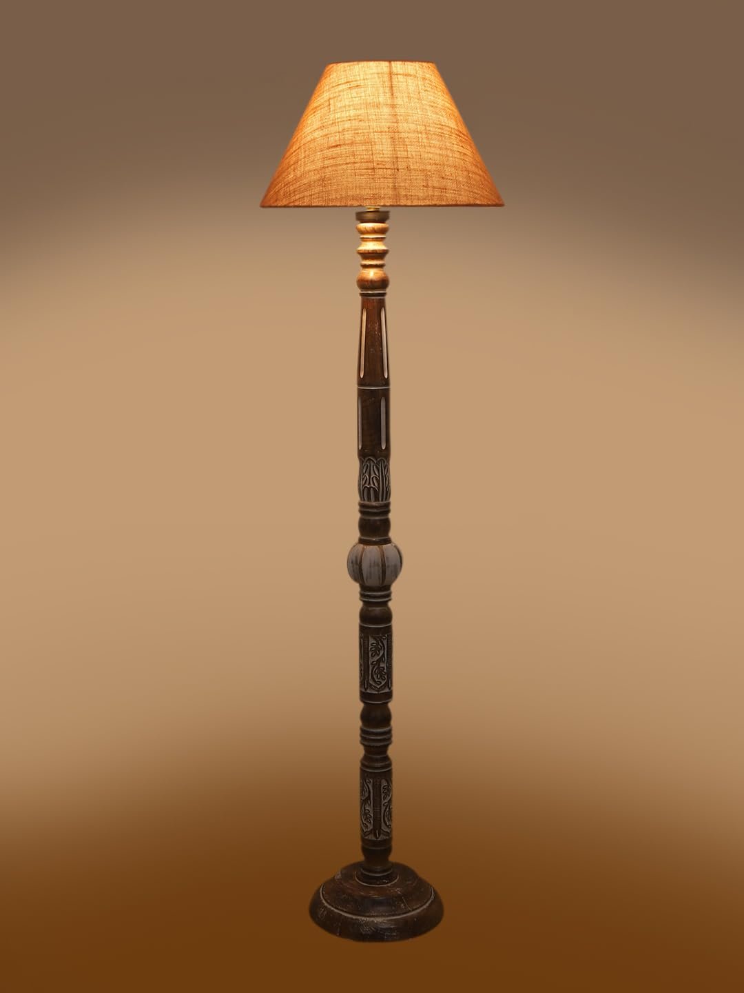 Beige Jute Conical Wooden Floor Lamp -27-(14x55.75inches)