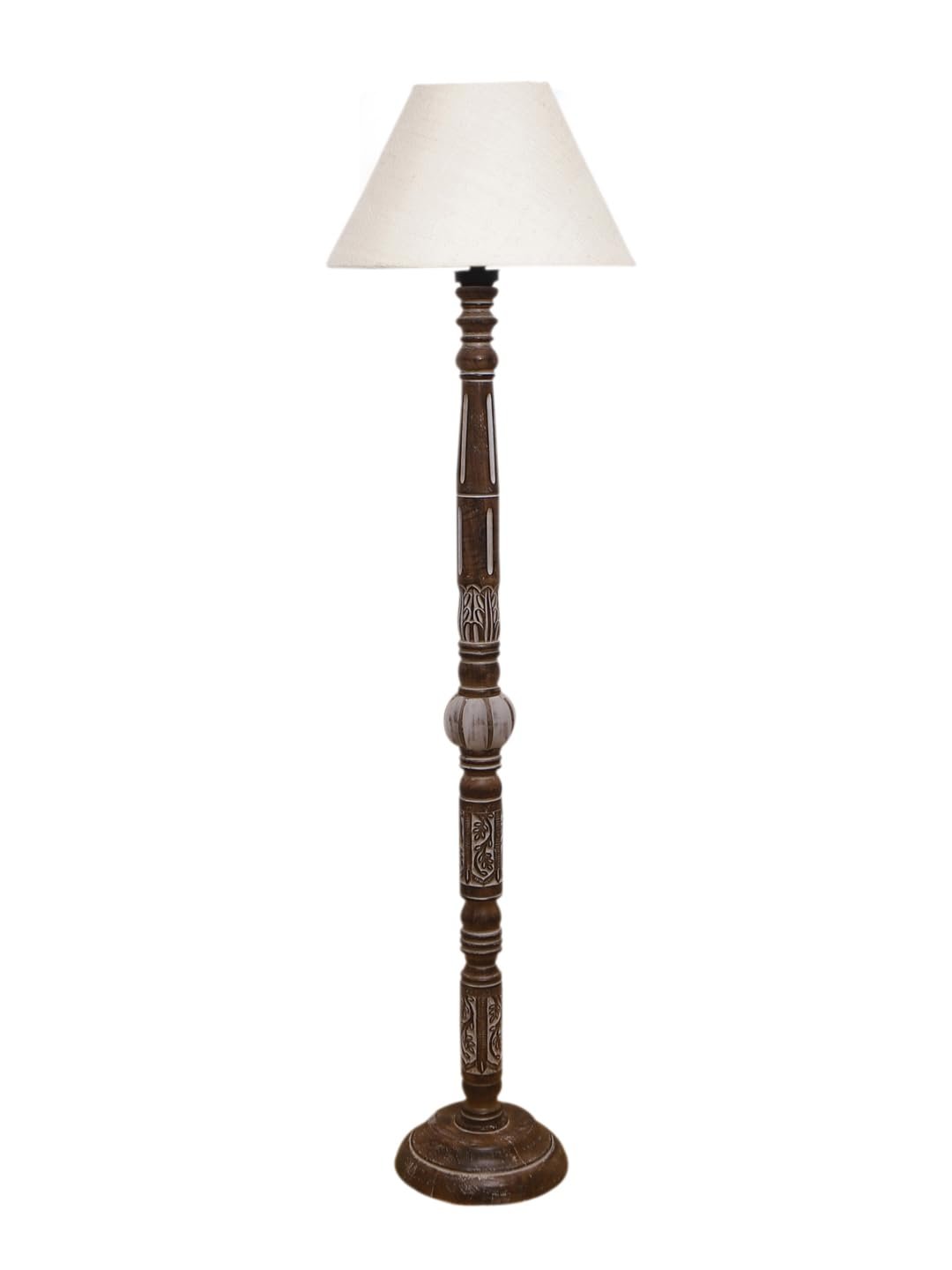 White Jute Conical Wooden Floor Lamp -28-(14x55.75inches)