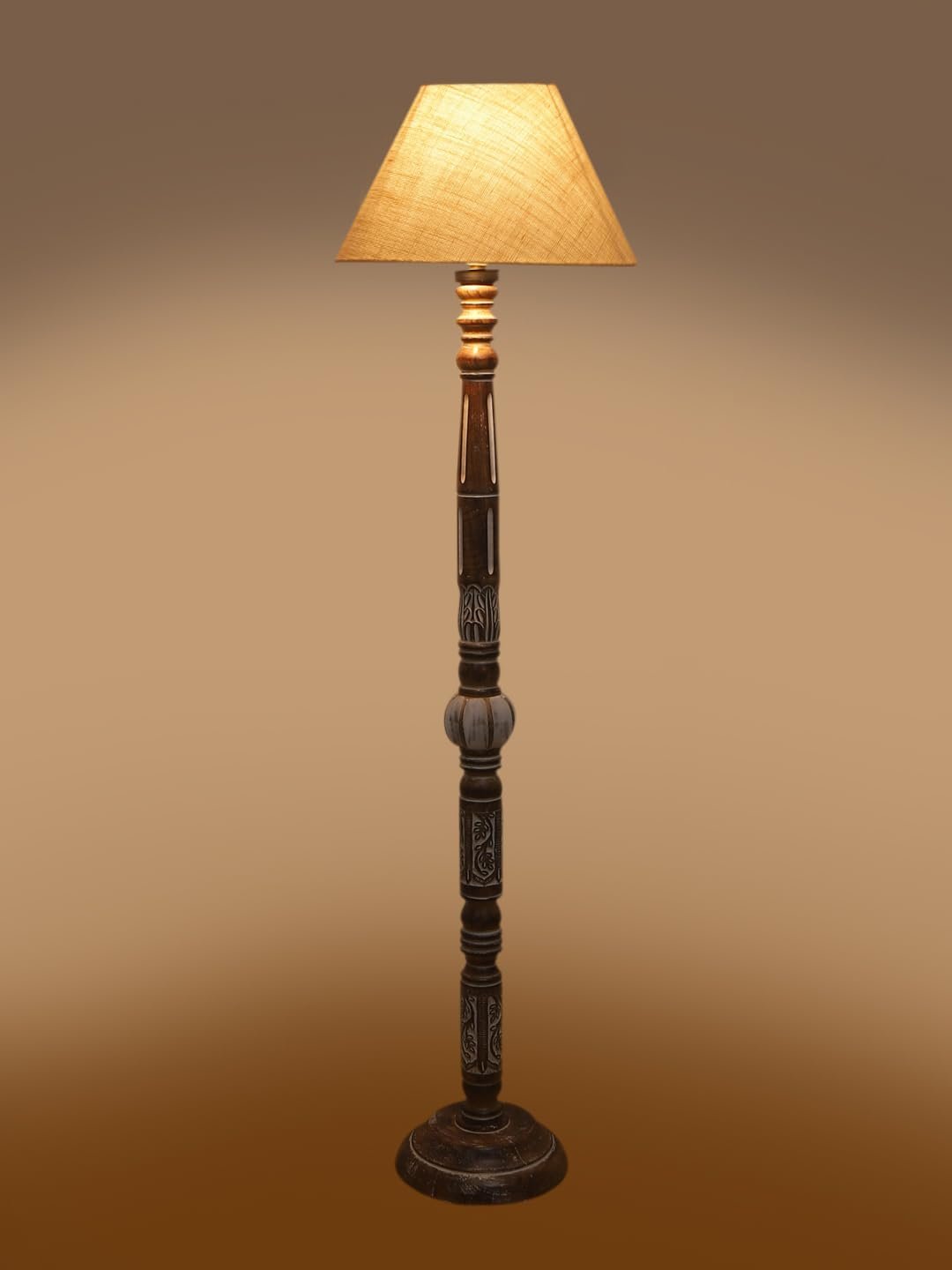 White Jute Conical Wooden Floor Lamp -28-(14x55.75inches)