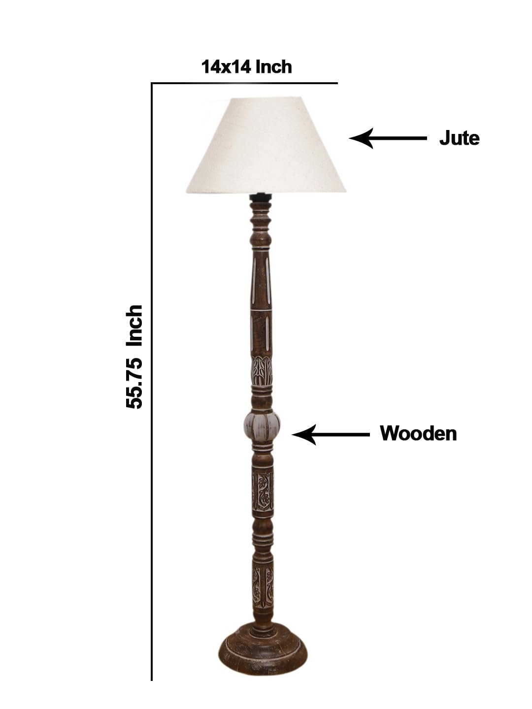 White Jute Conical Wooden Floor Lamp -28-(14x55.75inches)