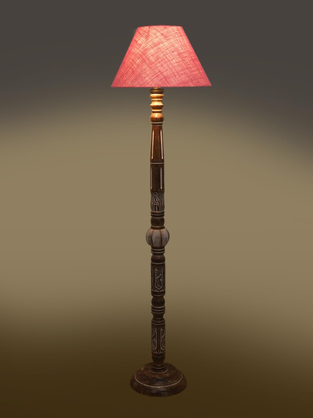 Pink Jute Conical Wooden Floor Lamp -29-(14x55.75inches)