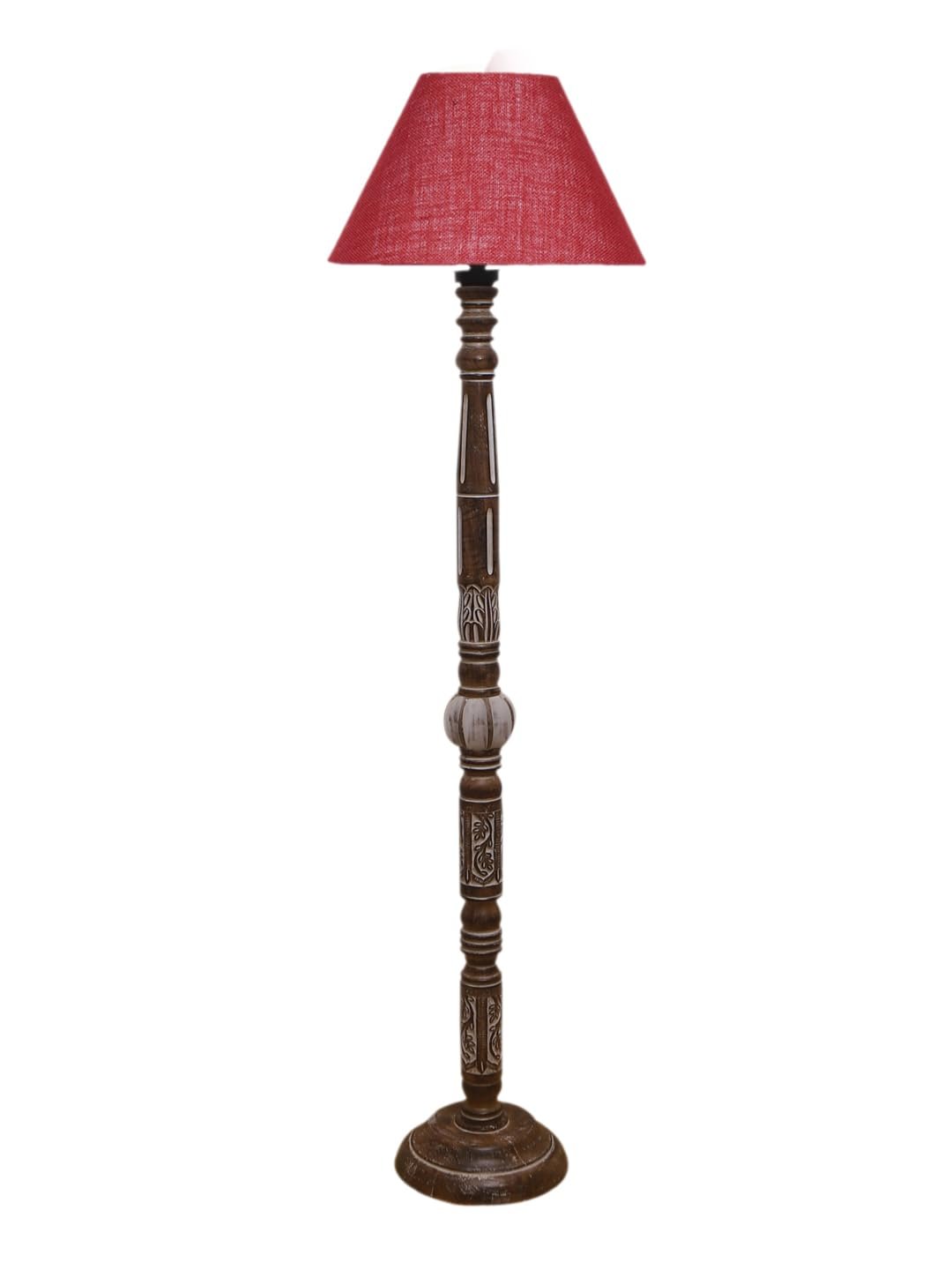 Maroon Jute Conical Wooden Floor Lamp -30-(14x55.75inches)