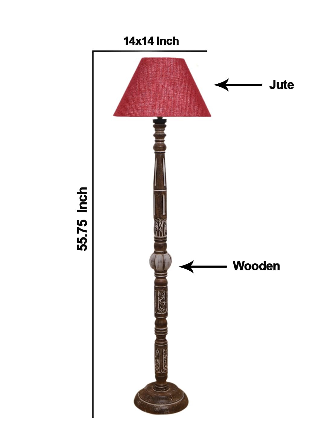 Maroon Jute Conical Wooden Floor Lamp -30-(14x55.75inches)