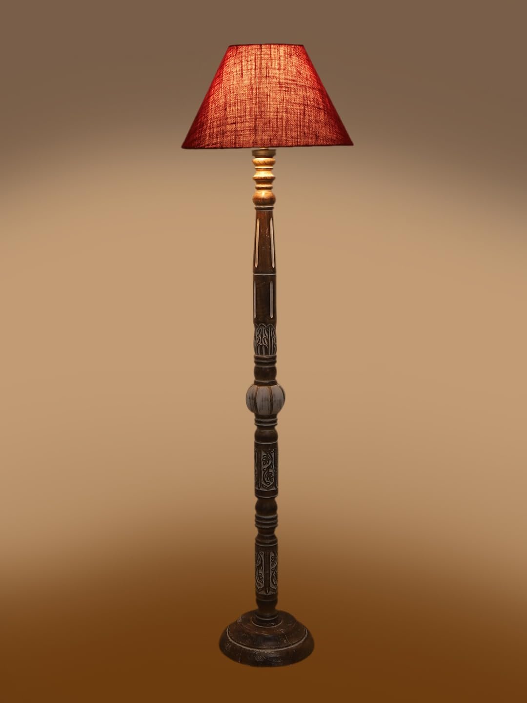 Maroon Jute Conical Wooden Floor Lamp -30-(14x55.75inches)
