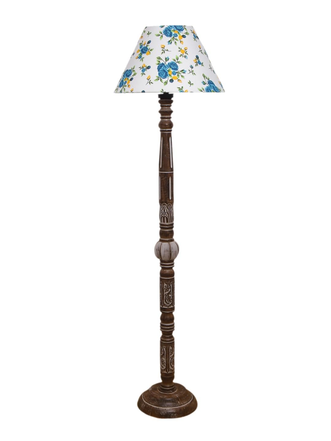Printed Cotton Conical Wooden Floor Lamp -32-(14x55.75inches)