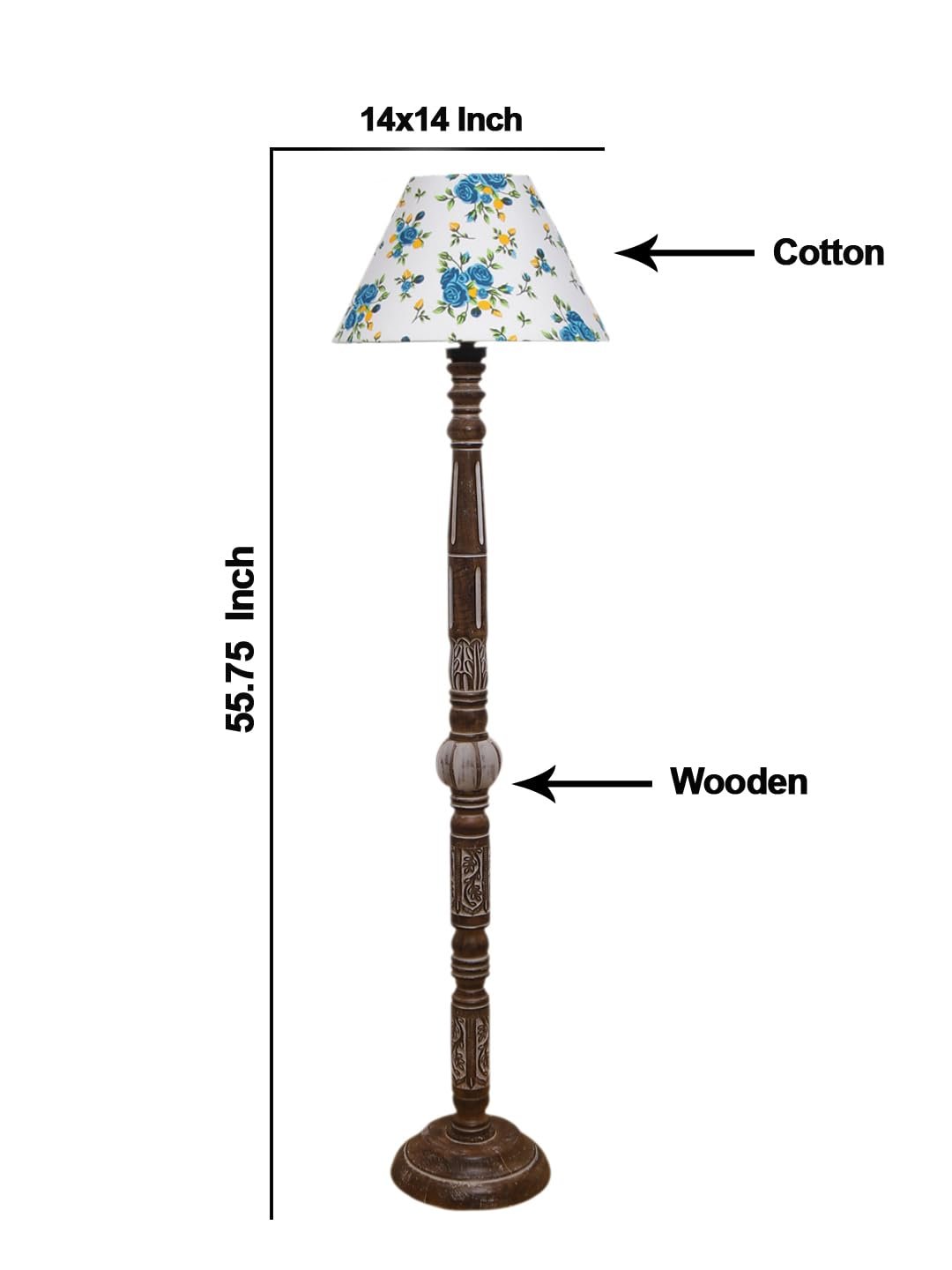 Printed Cotton Conical Wooden Floor Lamp -32-(14x55.75inches)
