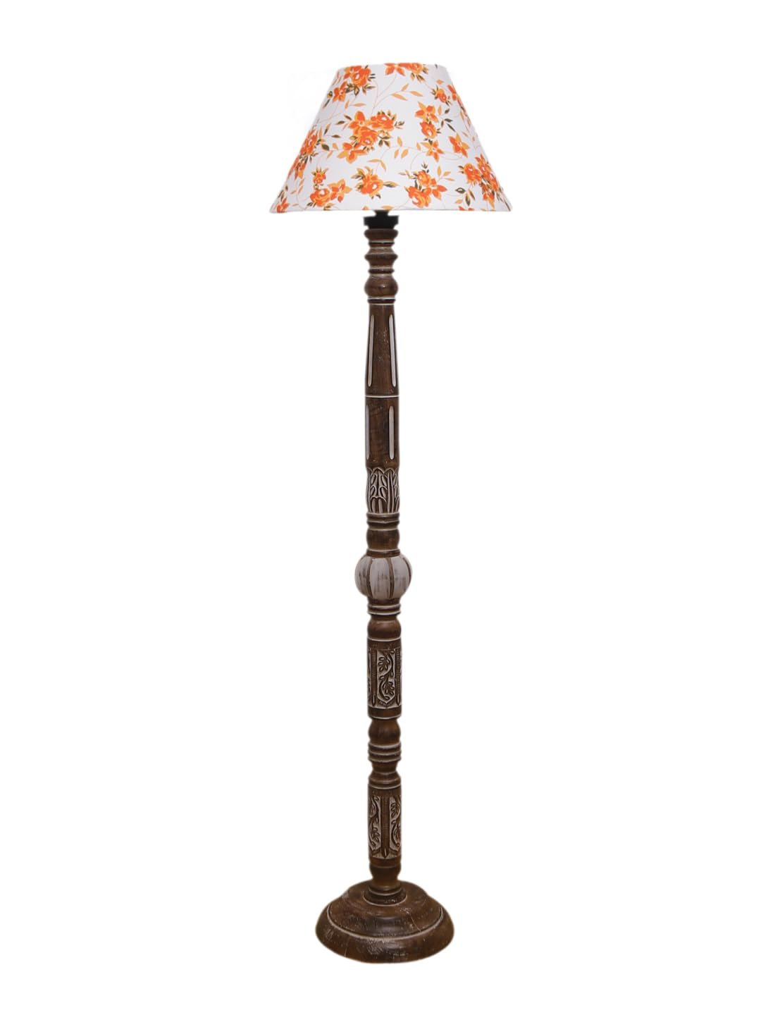 Printed Cotton Conical Wooden Floor Lamp -33-(14x55.75inches)