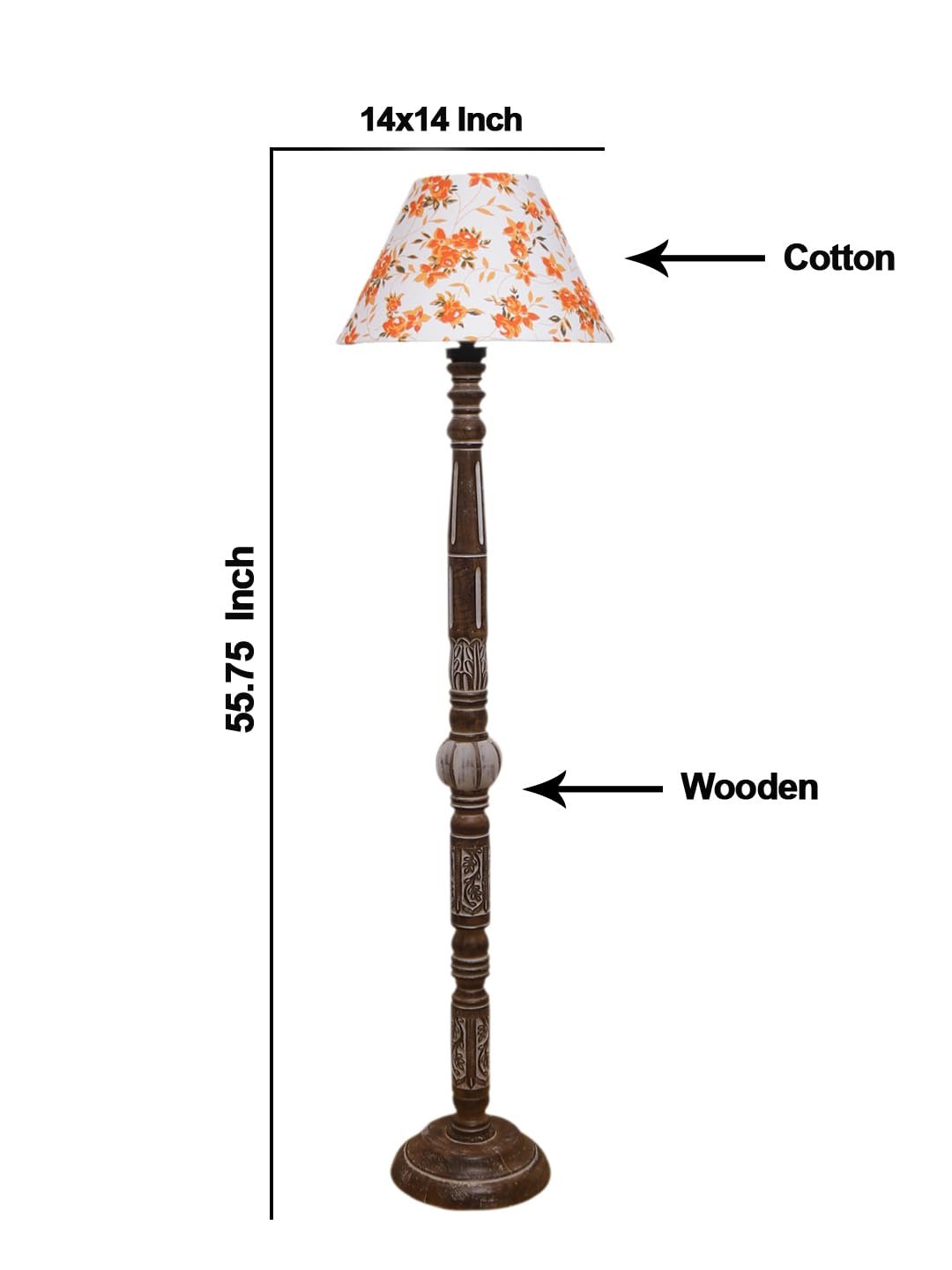 Printed Cotton Conical Wooden Floor Lamp -33-(14x55.75inches)