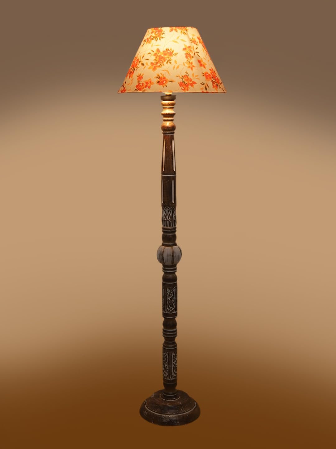 Printed Cotton Conical Wooden Floor Lamp -33-(14x55.75inches)