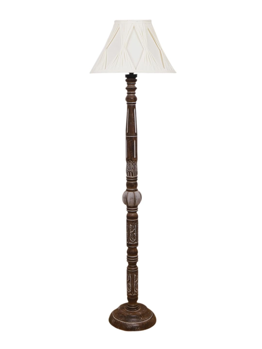 Vintage Cotton Curtain Pleated Shade Wood Floor Lamp -40(12x54.8inches)