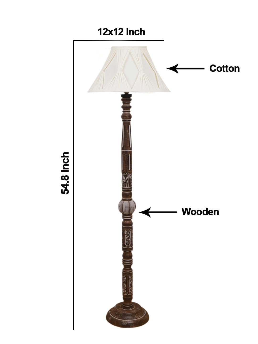 Vintage Cotton Curtain Pleated Shade Wood Floor Lamp -40(12x54.8inches)
