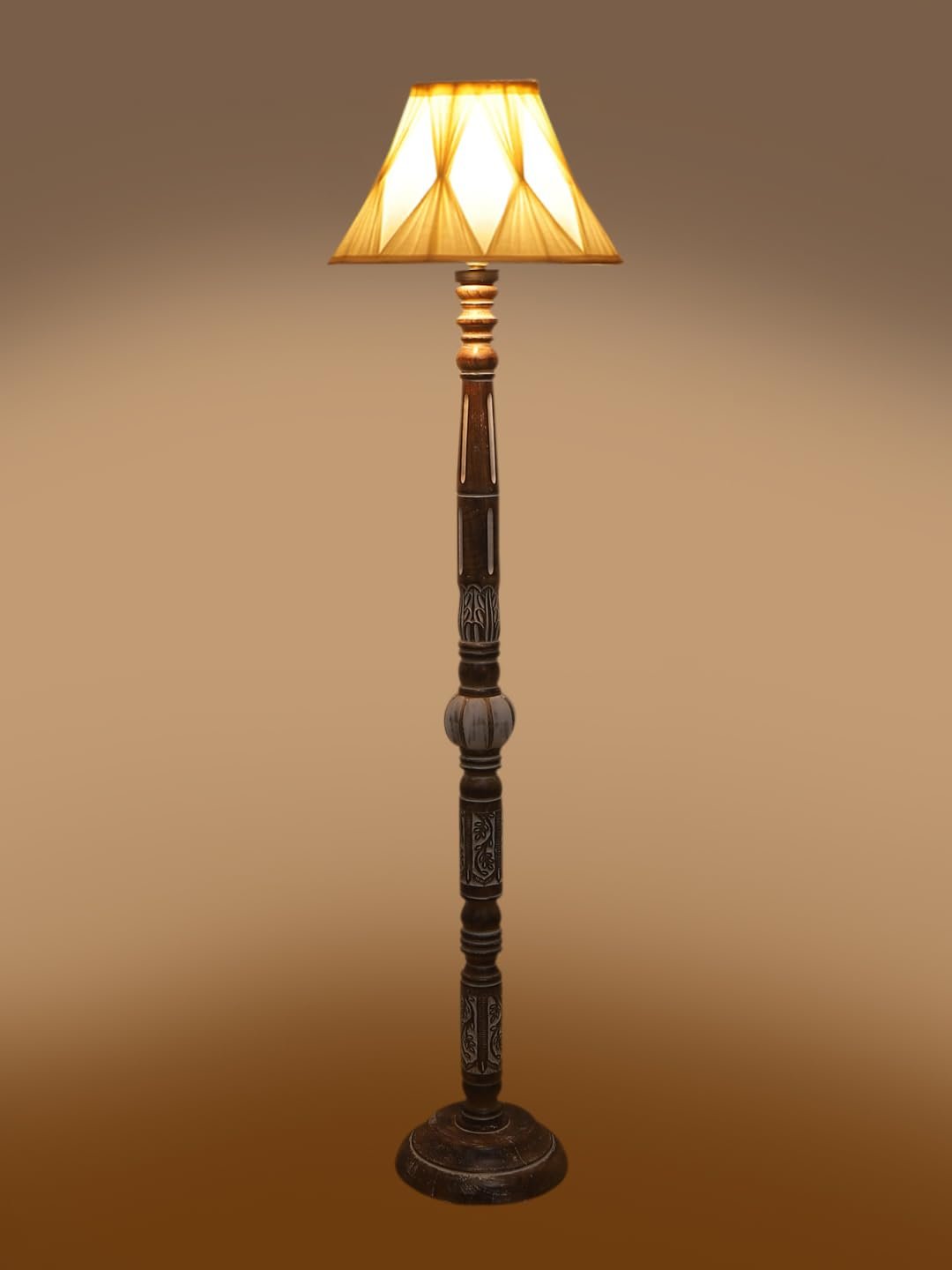 Vintage Cotton Curtain Pleated Shade Wood Floor Lamp -40(12x54.8inches)