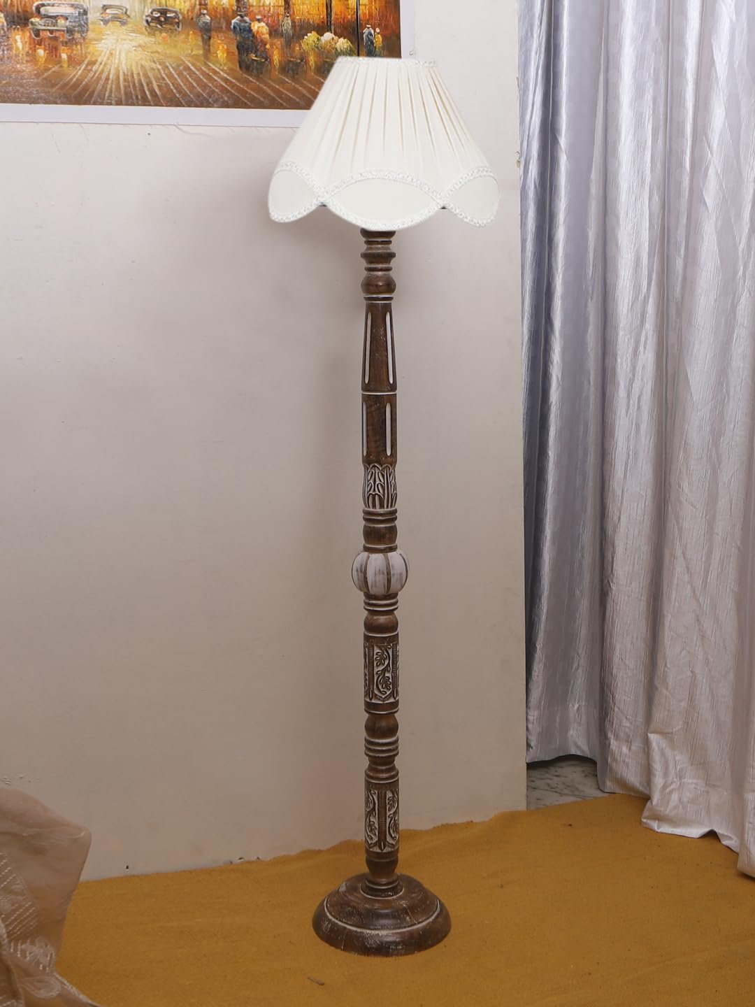Vintage Cotton Shade Wood Floor Lamp -41-(12x54.8inches)