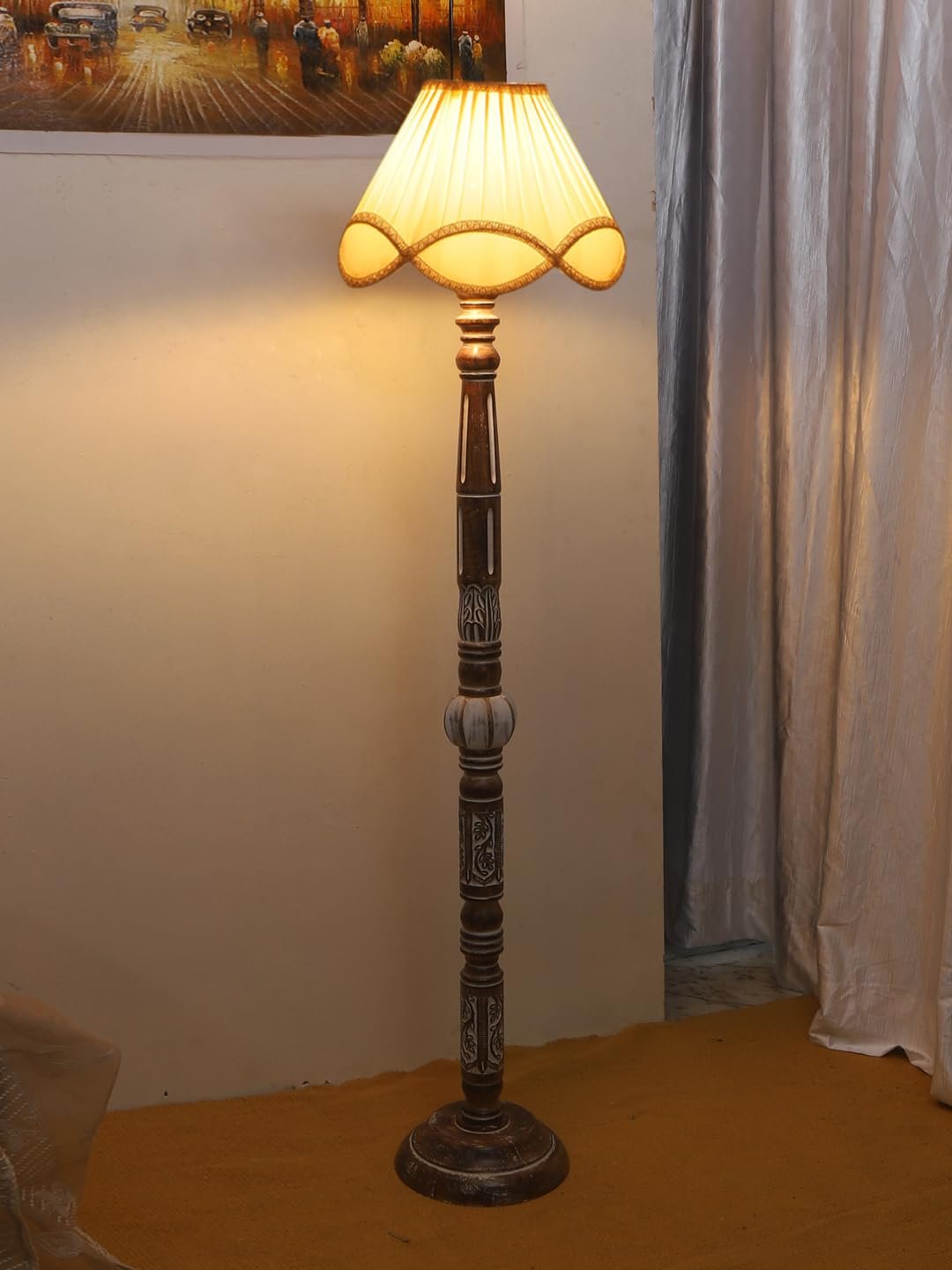 Vintage Cotton Shade Wood Floor Lamp -41-(12x54.8inches)