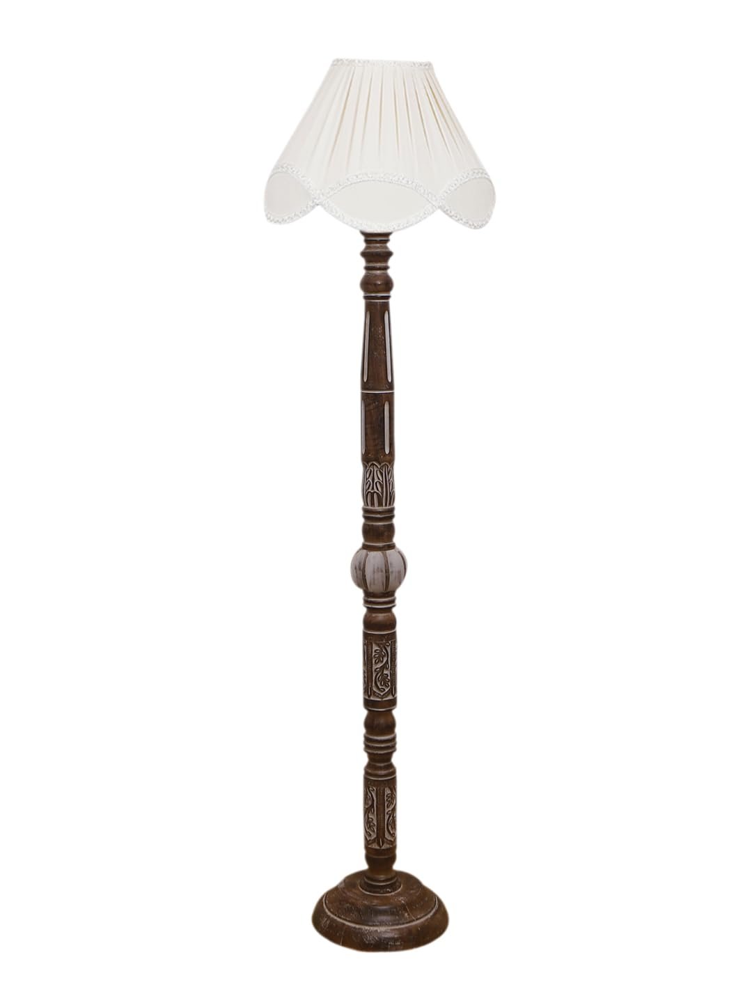 Vintage Cotton Shade Wood Floor Lamp -41-(12x54.8inches)