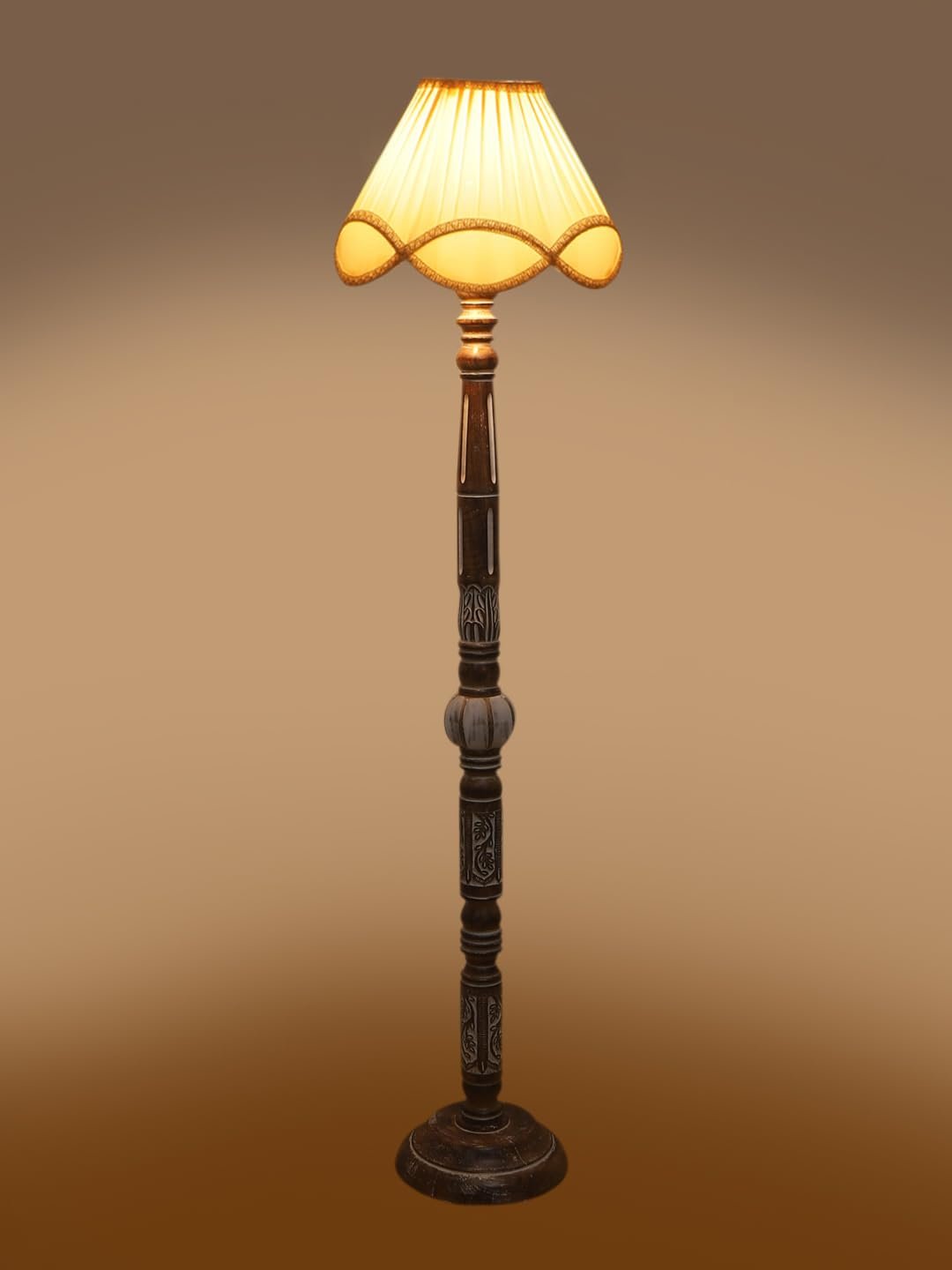 Vintage Cotton Shade Wood Floor Lamp -41-(12x54.8inches)