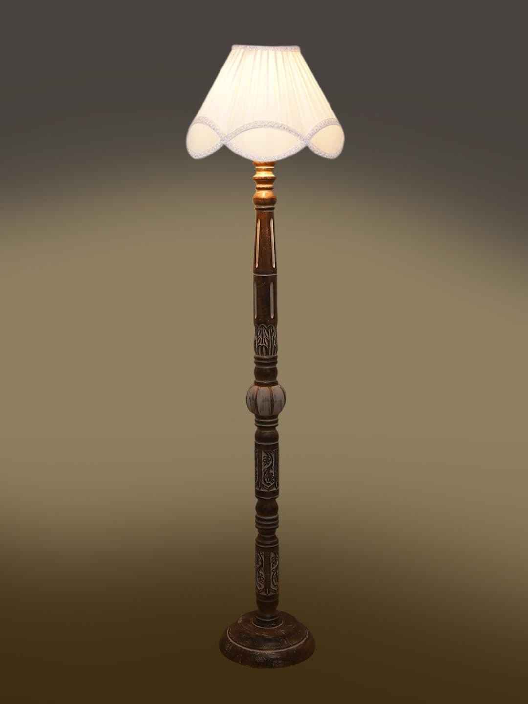 Vintage Cotton Shade Wood Floor Lamp -41-(12x54.8inches)