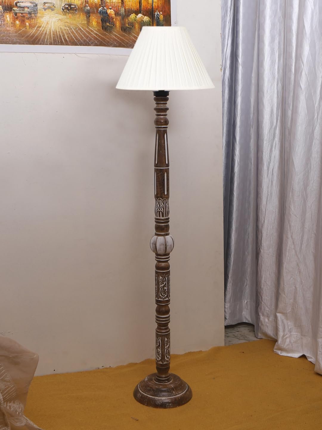 Cotton Straight Pleated Wooden Floor Lamp -42-(12x54.8inches)