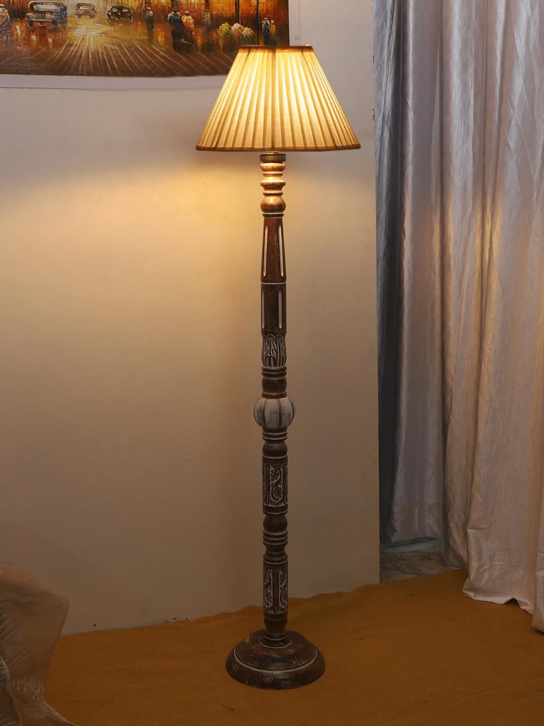 Cotton Straight Pleated Wooden Floor Lamp -42-(12x54.8inches)