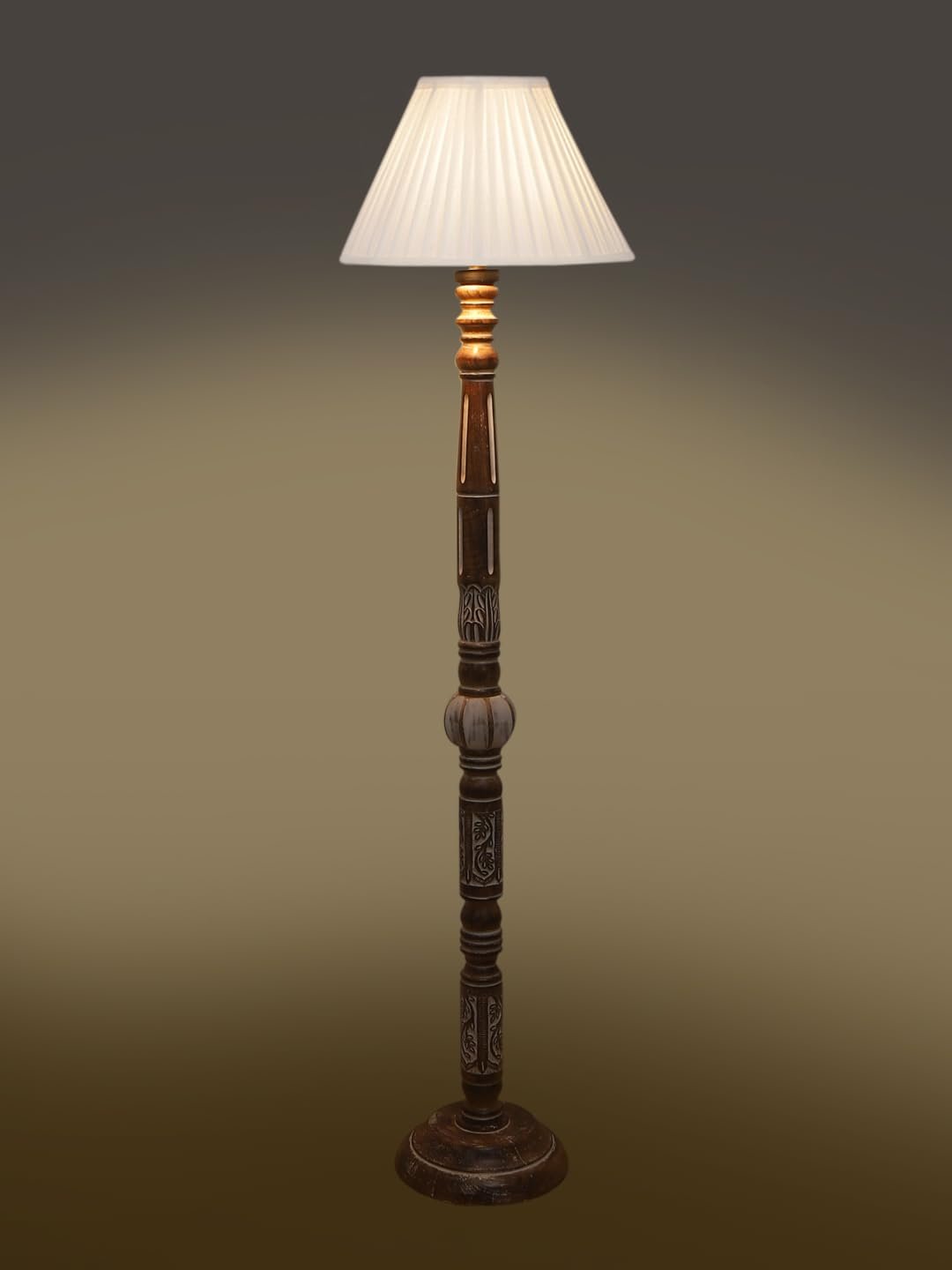 Cotton Straight Pleated Wooden Floor Lamp -42-(12x54.8inches)