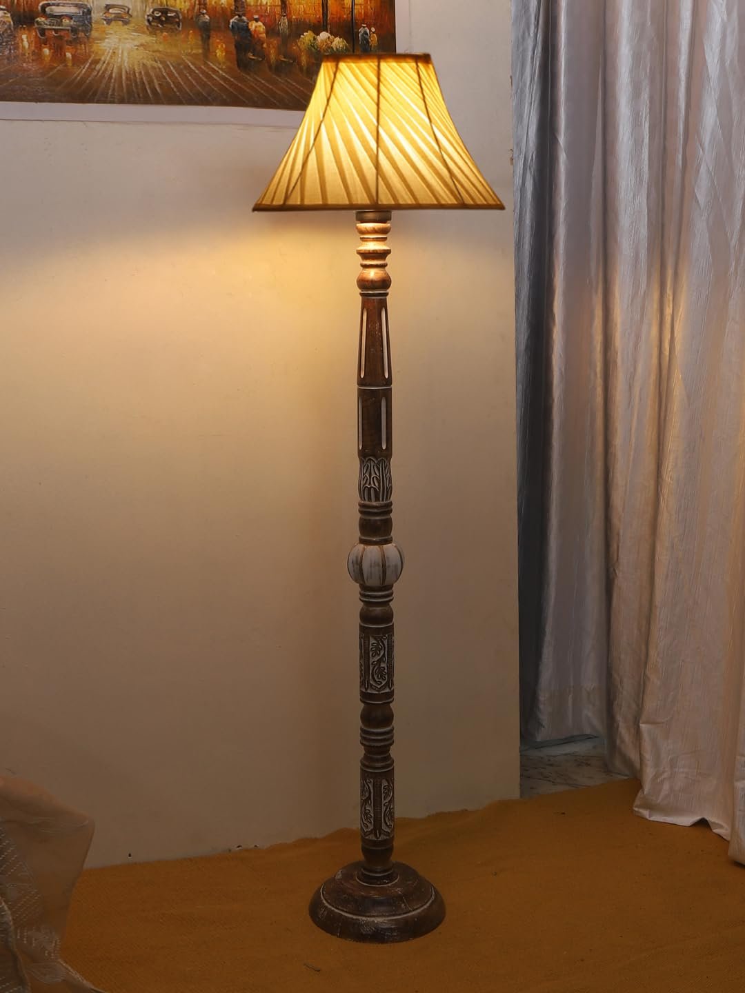Cross Pleated Cotton Wooden Floor Lamp -43-(12x54.8inches)