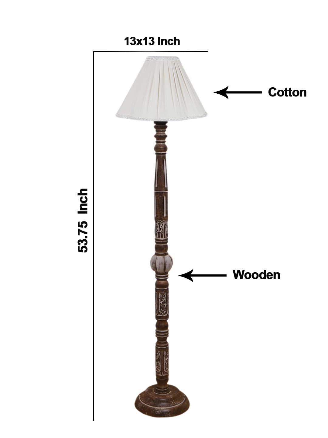 Vintage Cotton Shade Wood Floor Lamp -44-(12x53.75inches)