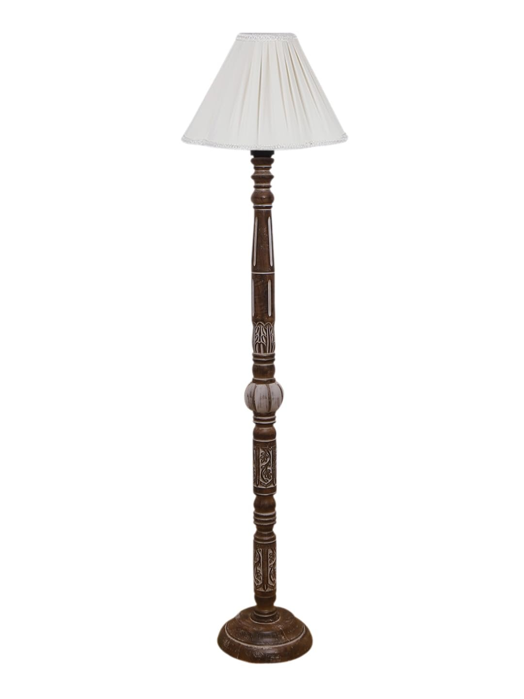 Vintage Cotton Shade Wood Floor Lamp -44-(12x53.75inches)