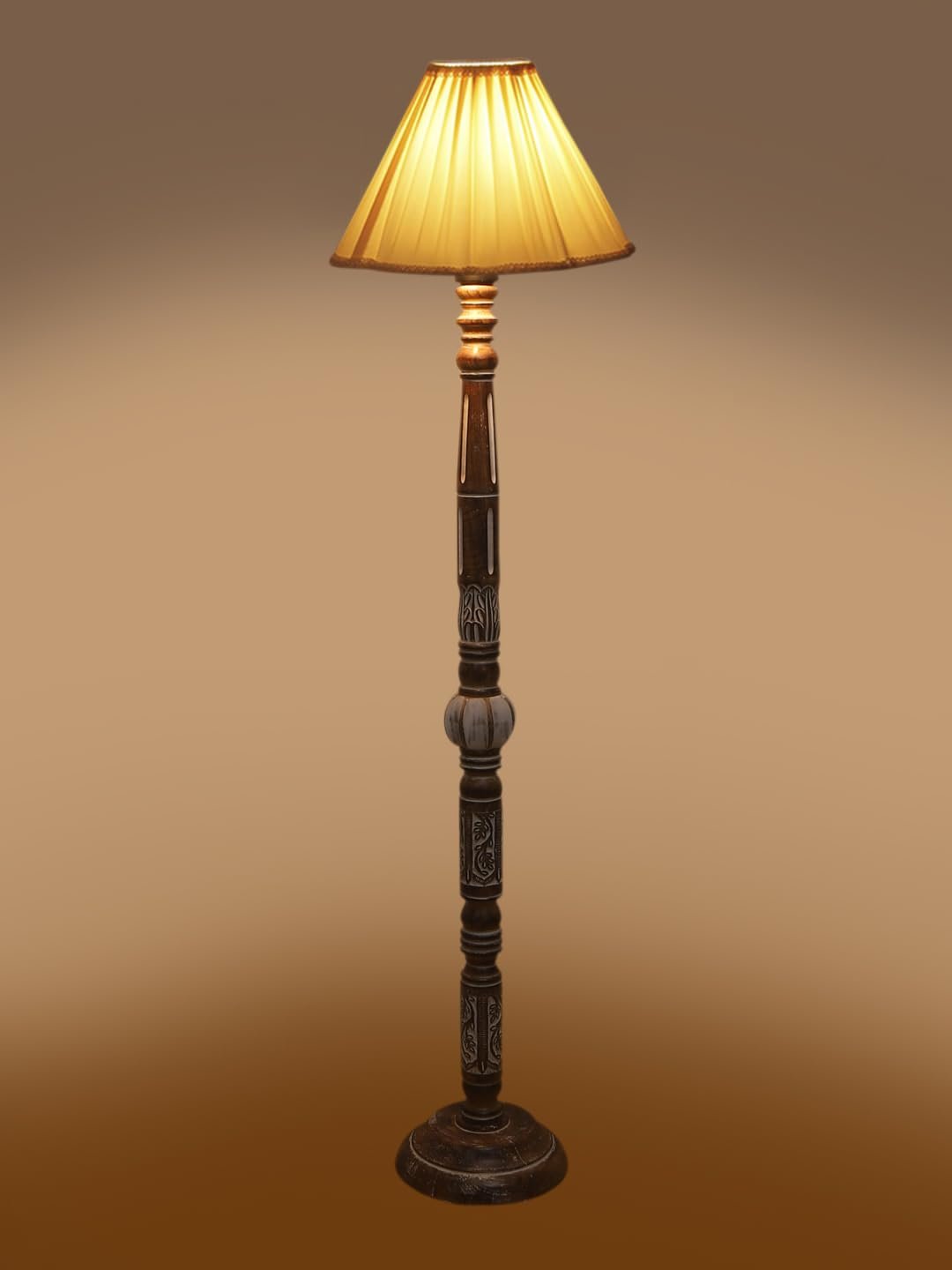 Vintage Cotton Shade Wood Floor Lamp -44-(12x53.75inches)