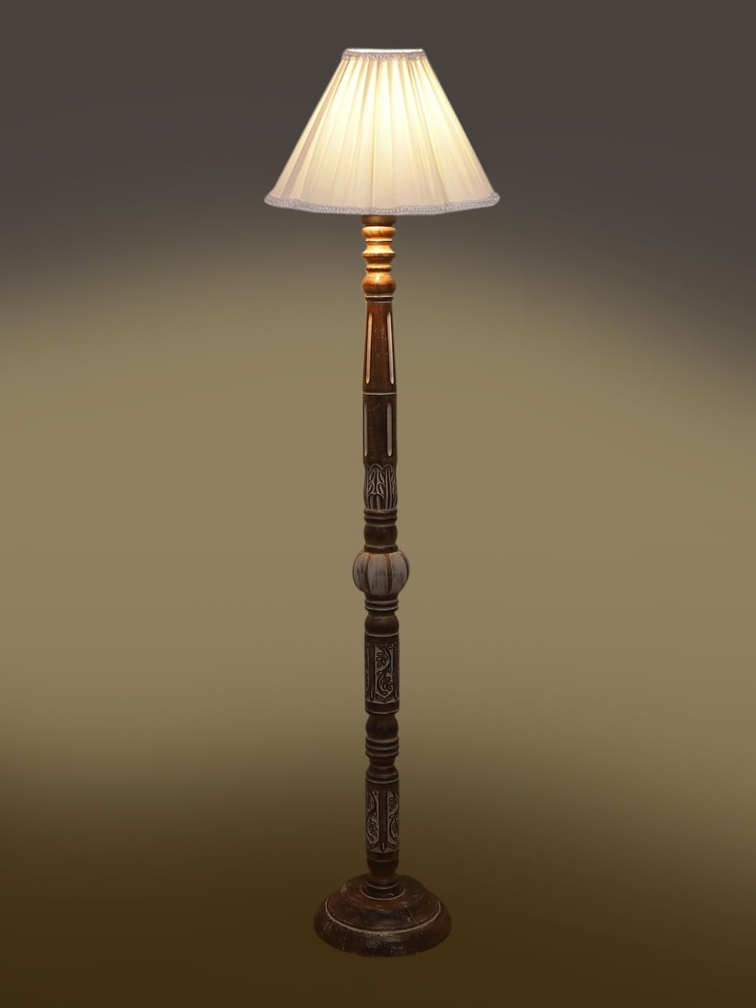 Vintage Cotton Shade Wood Floor Lamp -44-(12x53.75inches)