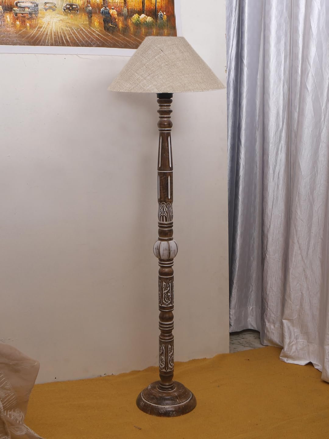 Beige Jute Coolie Floor Lamp -45-(13x53.75 Inches)