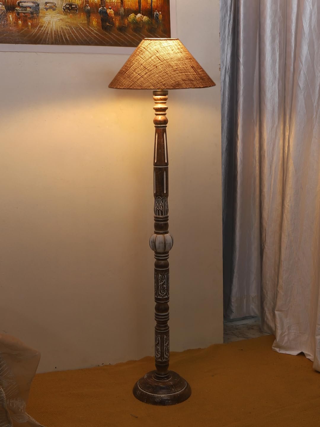Beige Jute Coolie Floor Lamp -45-(13x53.75 Inches)