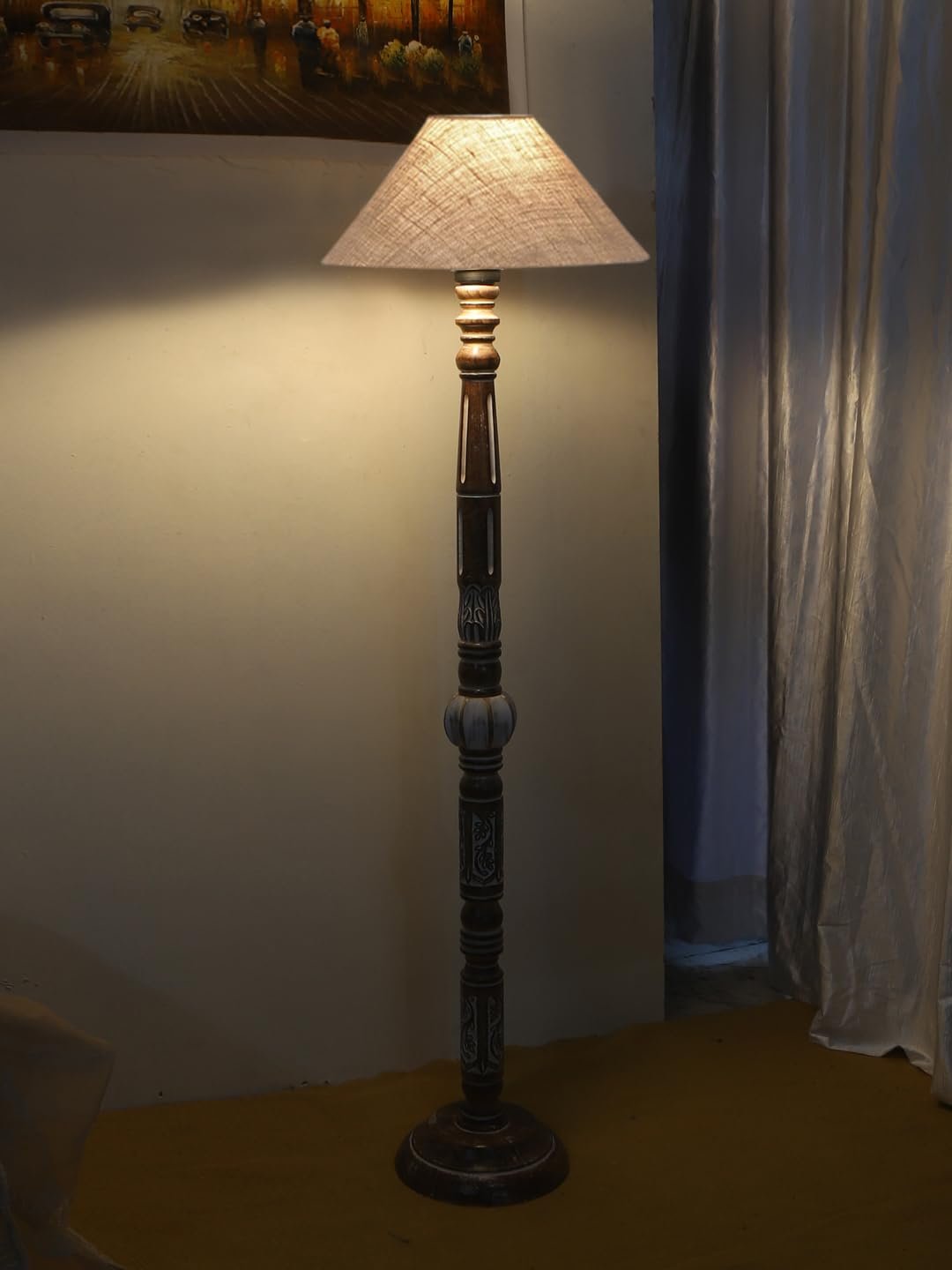 Beige Jute Coolie Floor Lamp -45-(13x53.75 Inches)