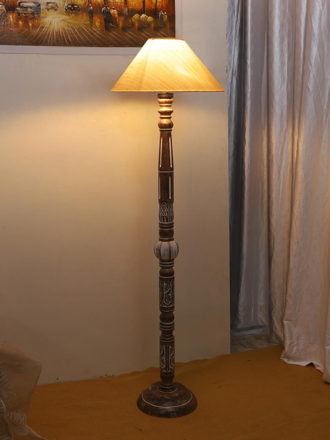 Off-White Cotton Coolie Floor Lamp -46(13x53.75inches)