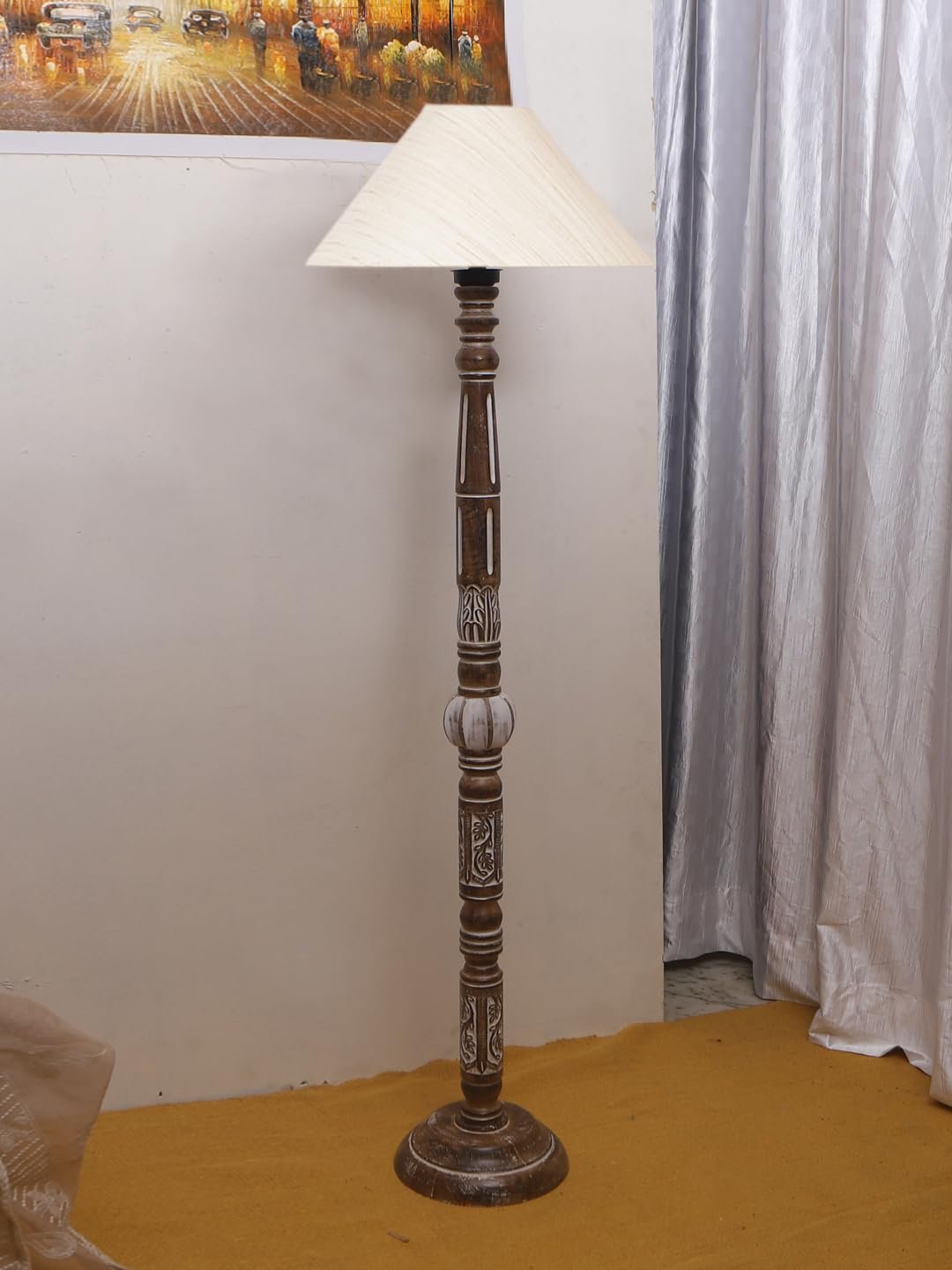 Off-White Cotton Coolie Floor Lamp -46(13x53.75inches)