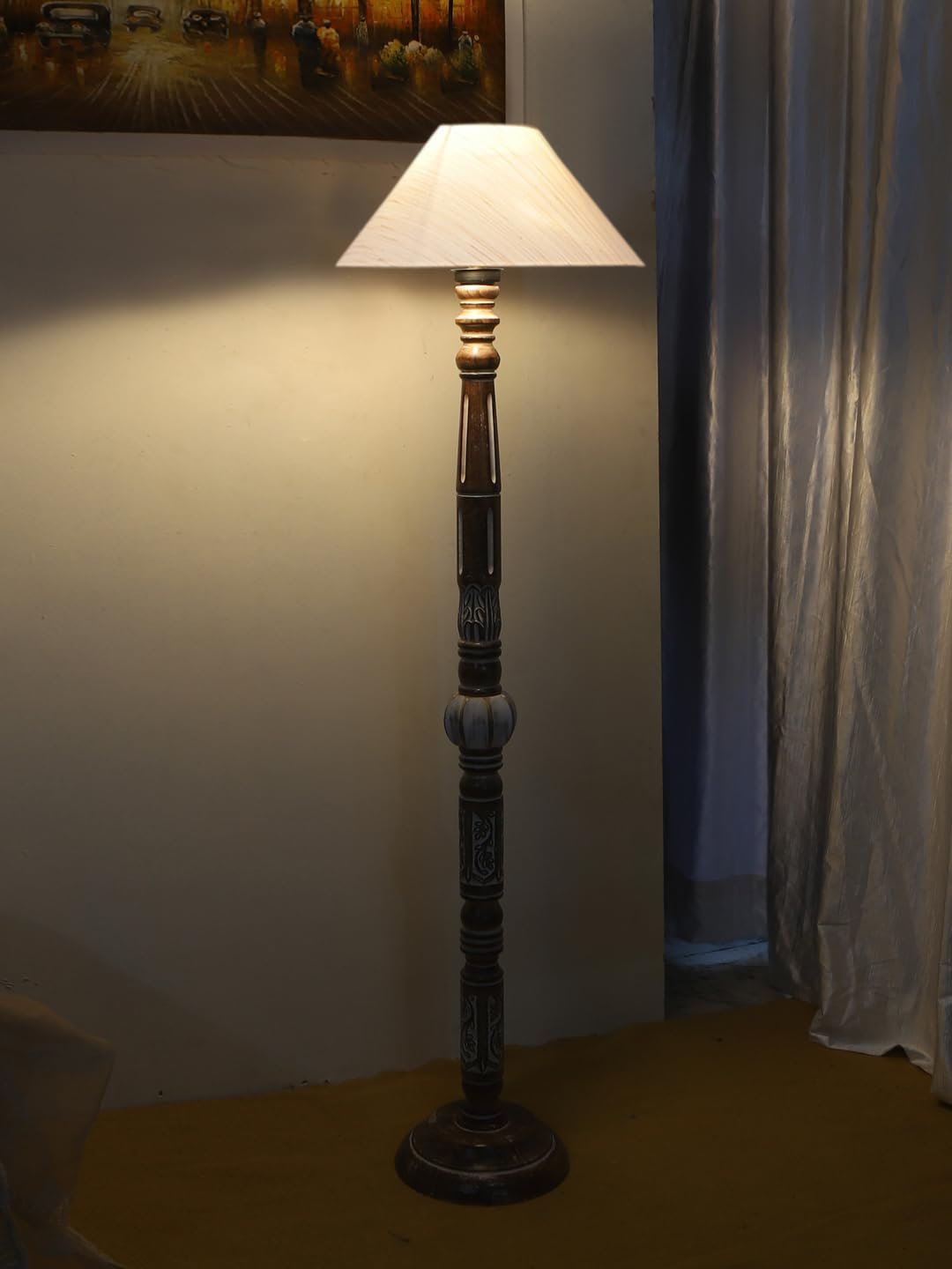 Off-White Cotton Coolie Floor Lamp -46(13x53.75inches)