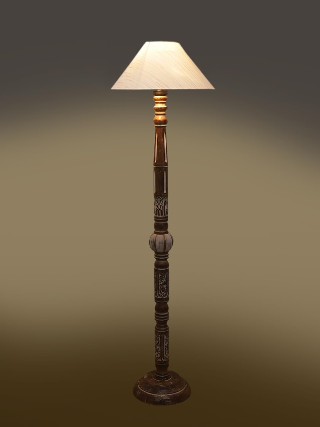 Off-White Cotton Coolie Floor Lamp -46(13x53.75inches)