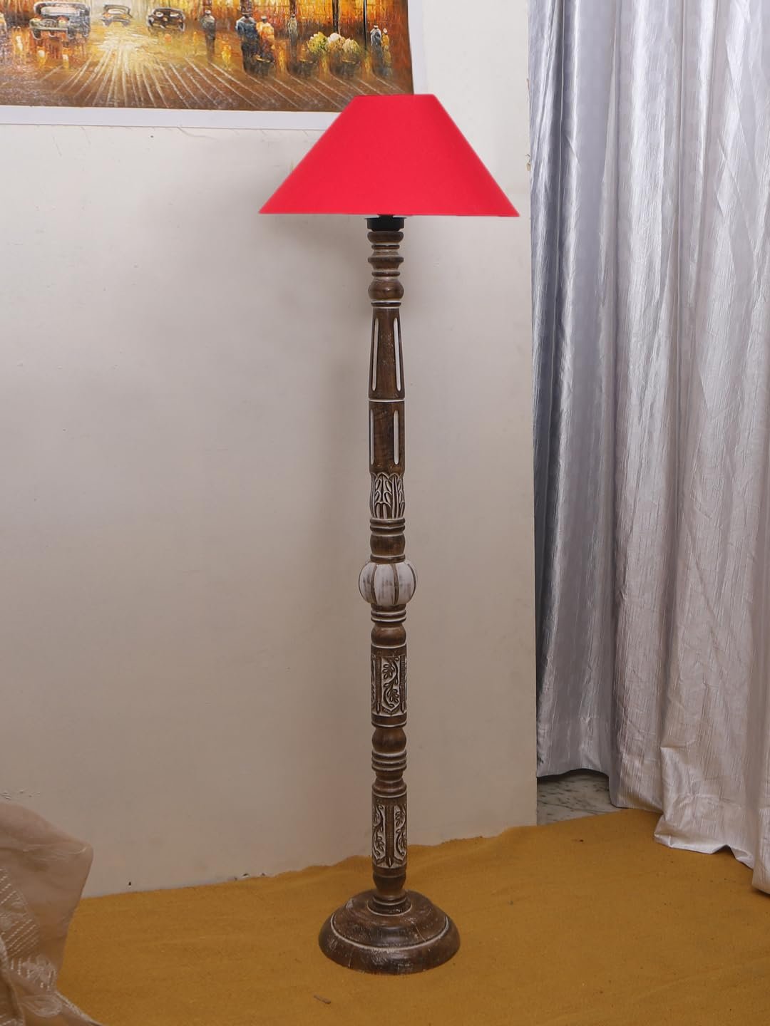 Red Cotton Coolie Floor Lamp -47 (13x53.75 inches)