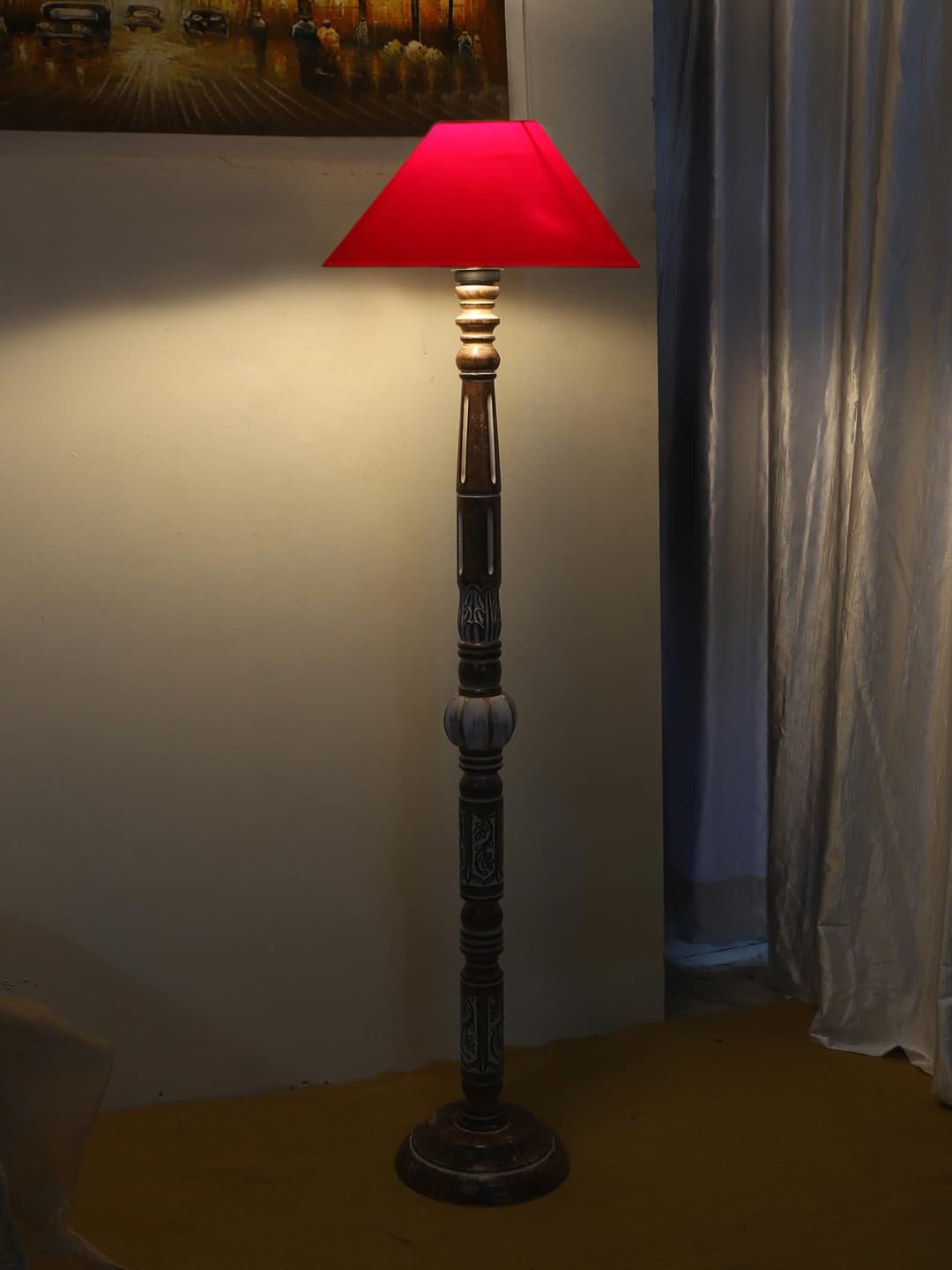 Red Cotton Coolie Floor Lamp -47 (13x53.75 inches)