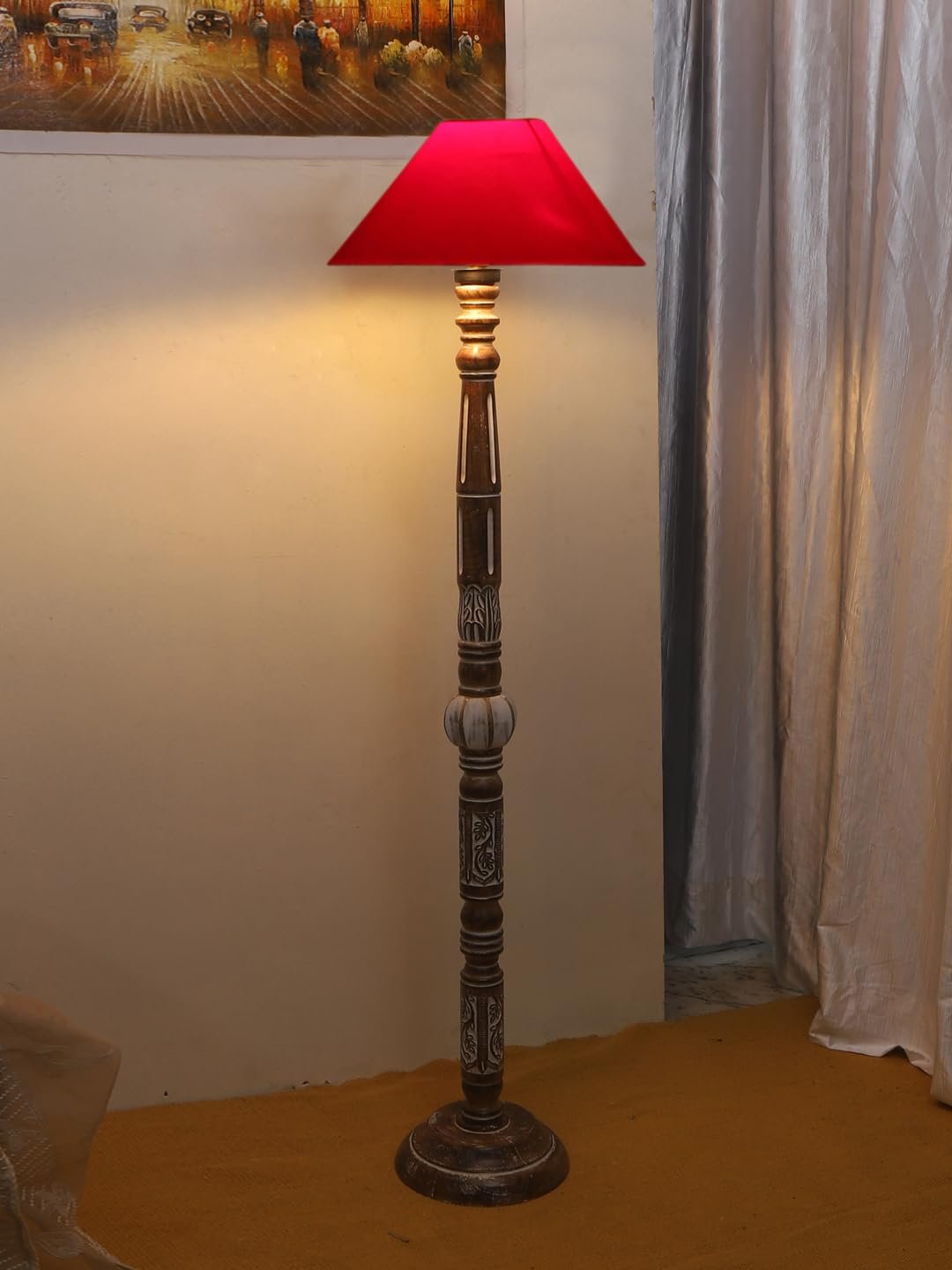 Red Cotton Coolie Floor Lamp -47 (13x53.75 inches)