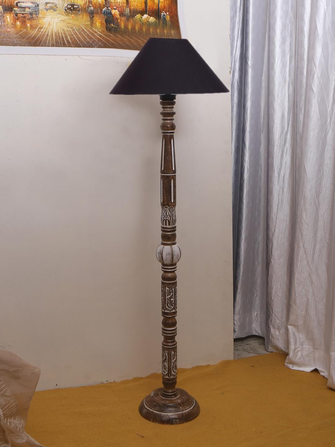 Black Cotton Coolie Floor Lamp -48(13x53.75 inches)