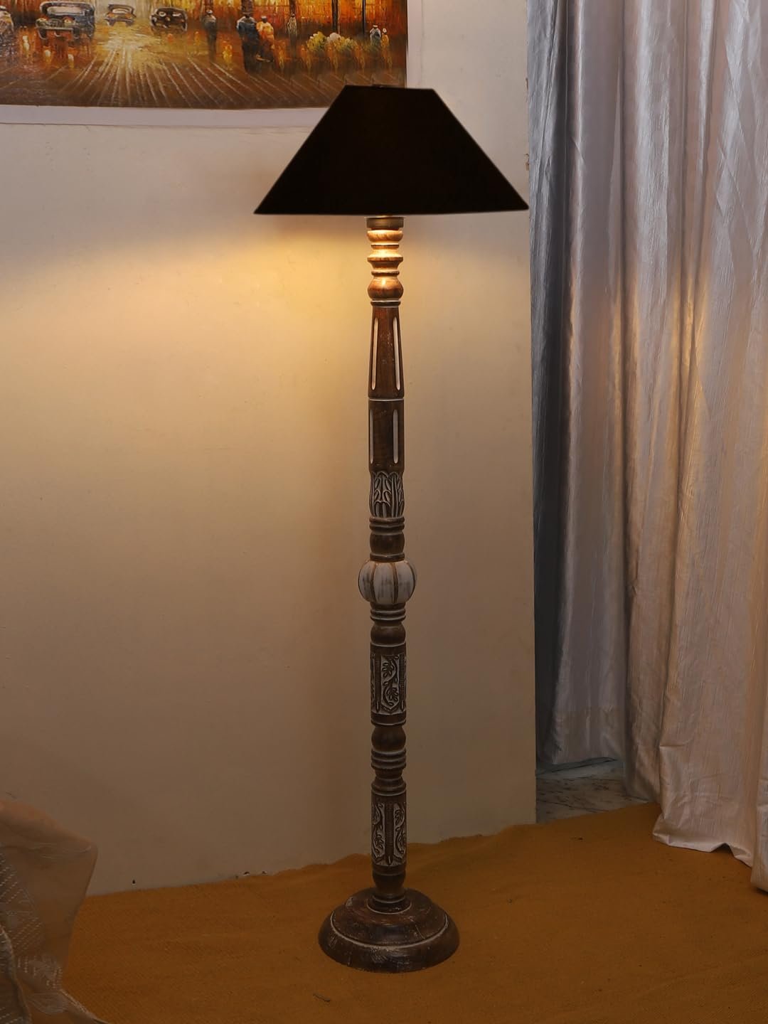Black Cotton Coolie Floor Lamp -48(13x53.75 inches)