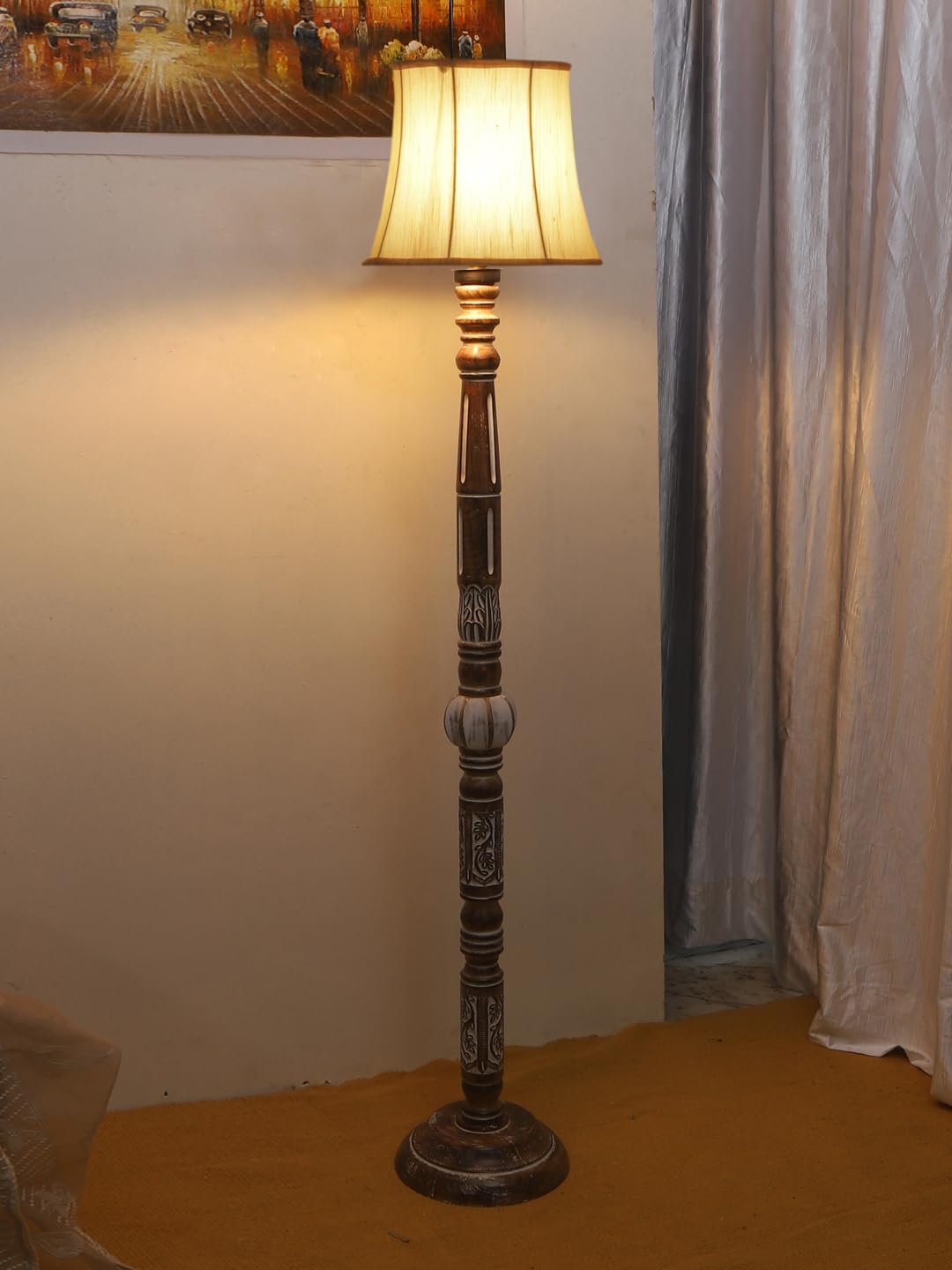 Soft Back Cotton Off-White Wooden Floor Lamp -53(12x56 Inches)