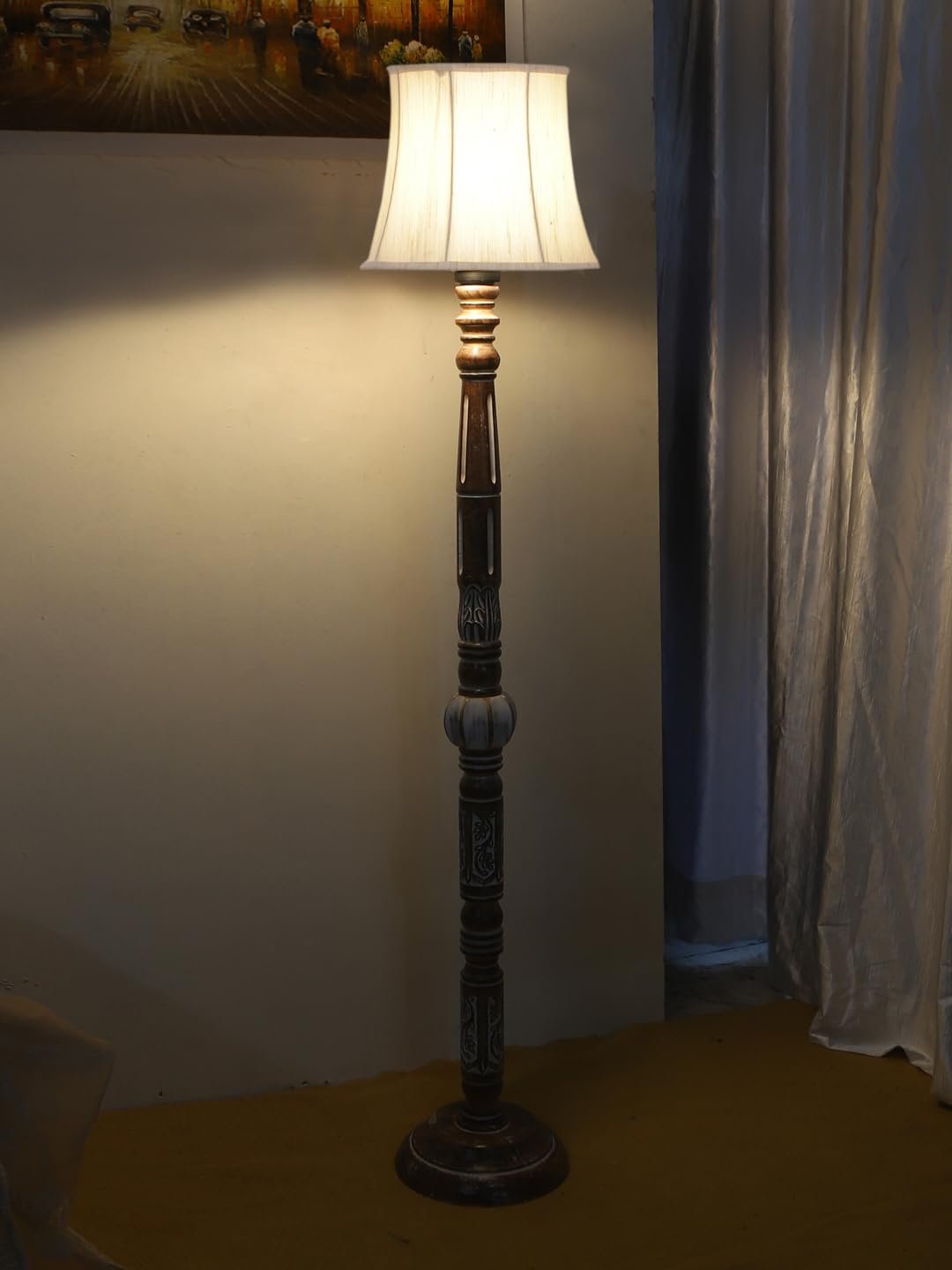 Soft Back Cotton Off-White Wooden Floor Lamp -53(12x56 Inches)