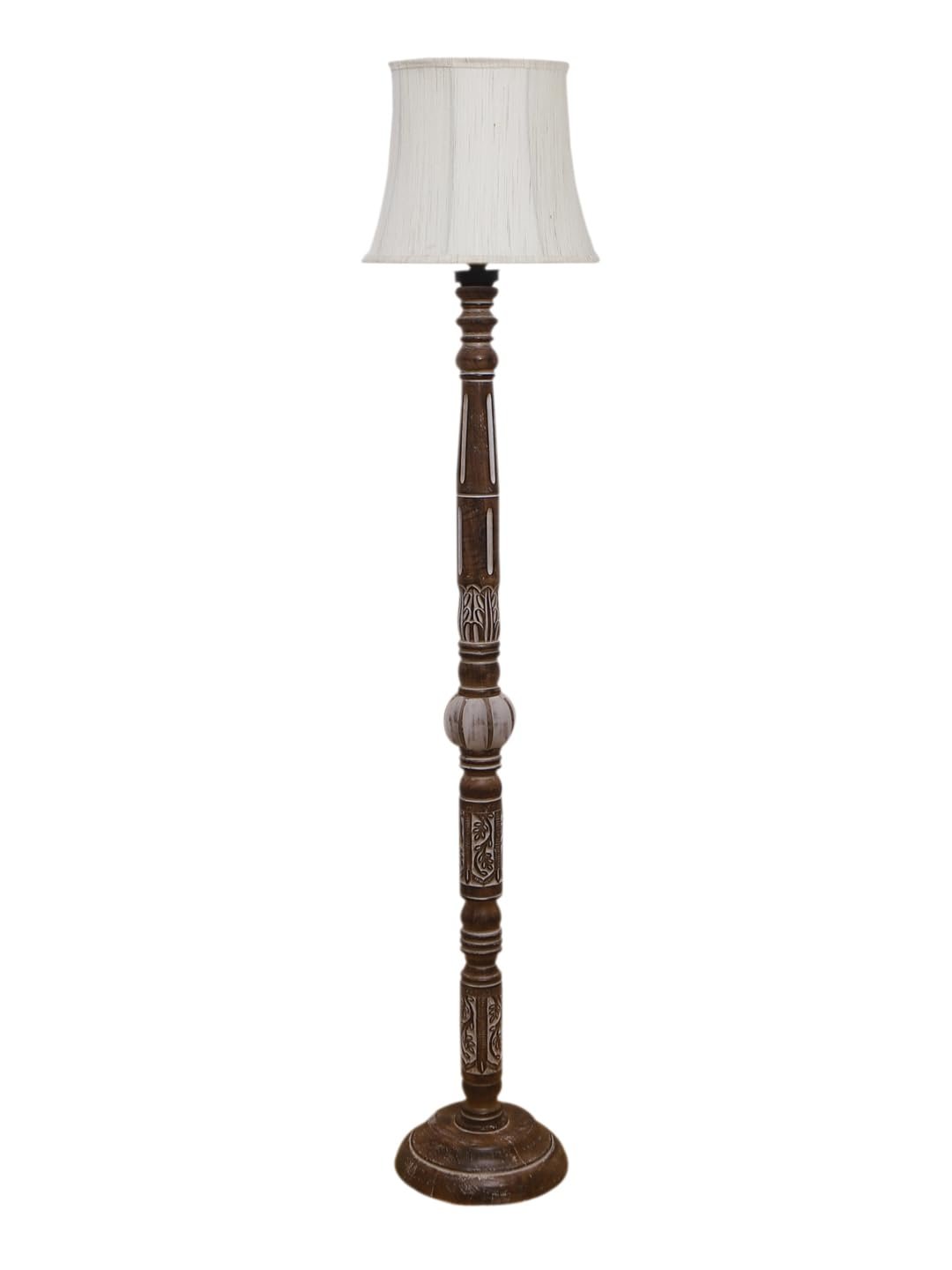 Soft Back Cotton Off-White Wooden Floor Lamp -53(12x56 Inches)