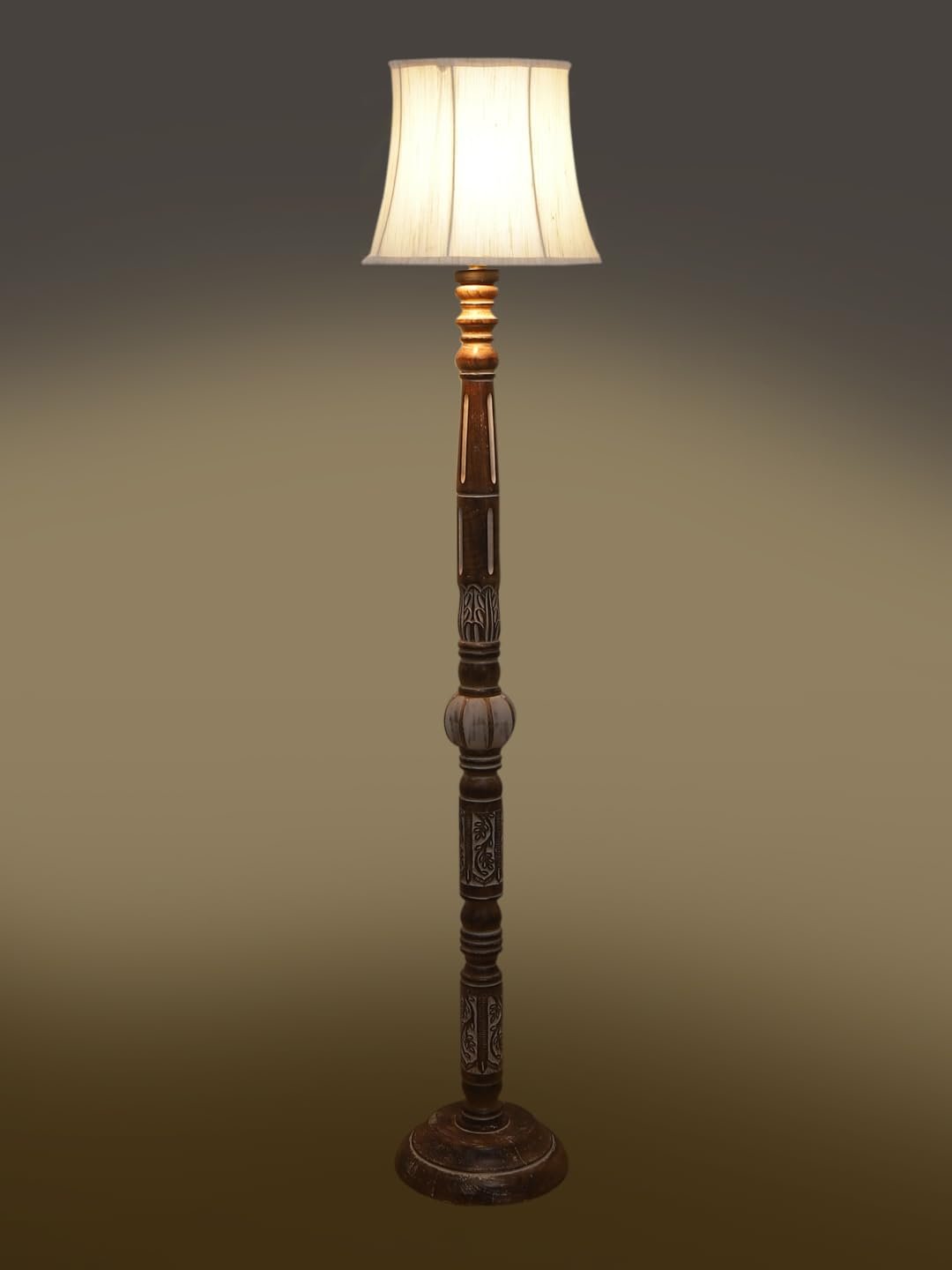 Soft Back Cotton Off-White Wooden Floor Lamp -53(12x56 Inches)