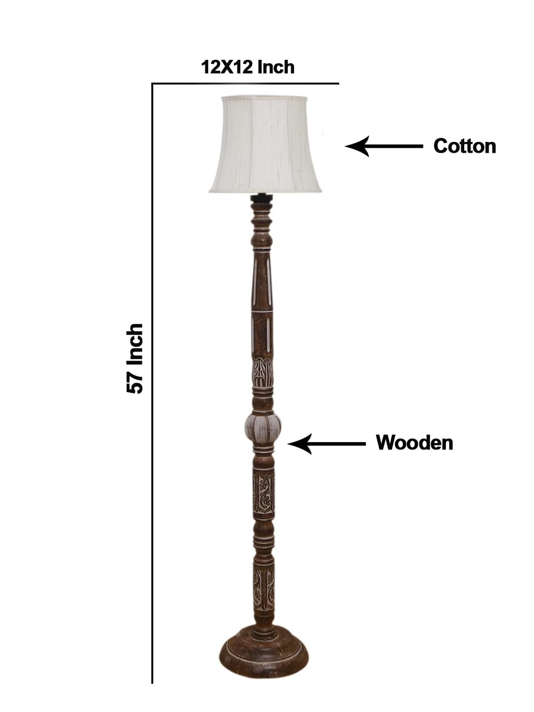 Soft Back Cotton Off-White Wooden Floor Lamp -53(12x56 Inches)