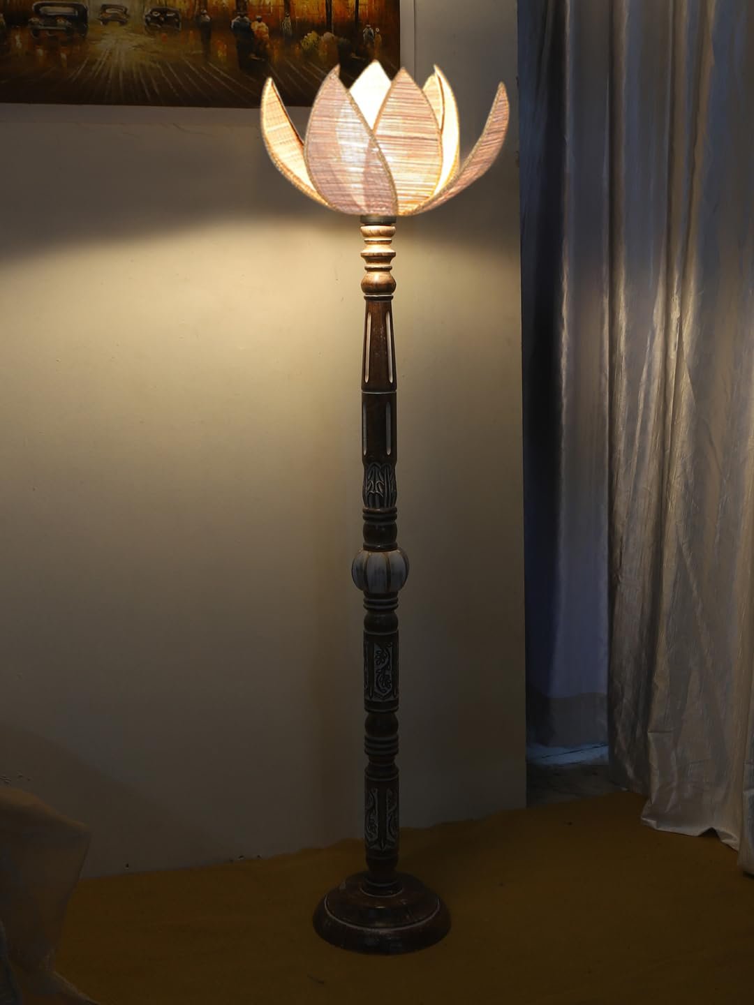 Beige Bamboo Lotus Wooden Floor lamp -54(12x56 Inches)