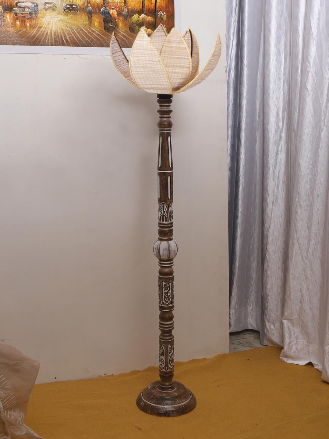 Beige Bamboo Lotus Wooden Floor lamp -54(12x56 Inches)